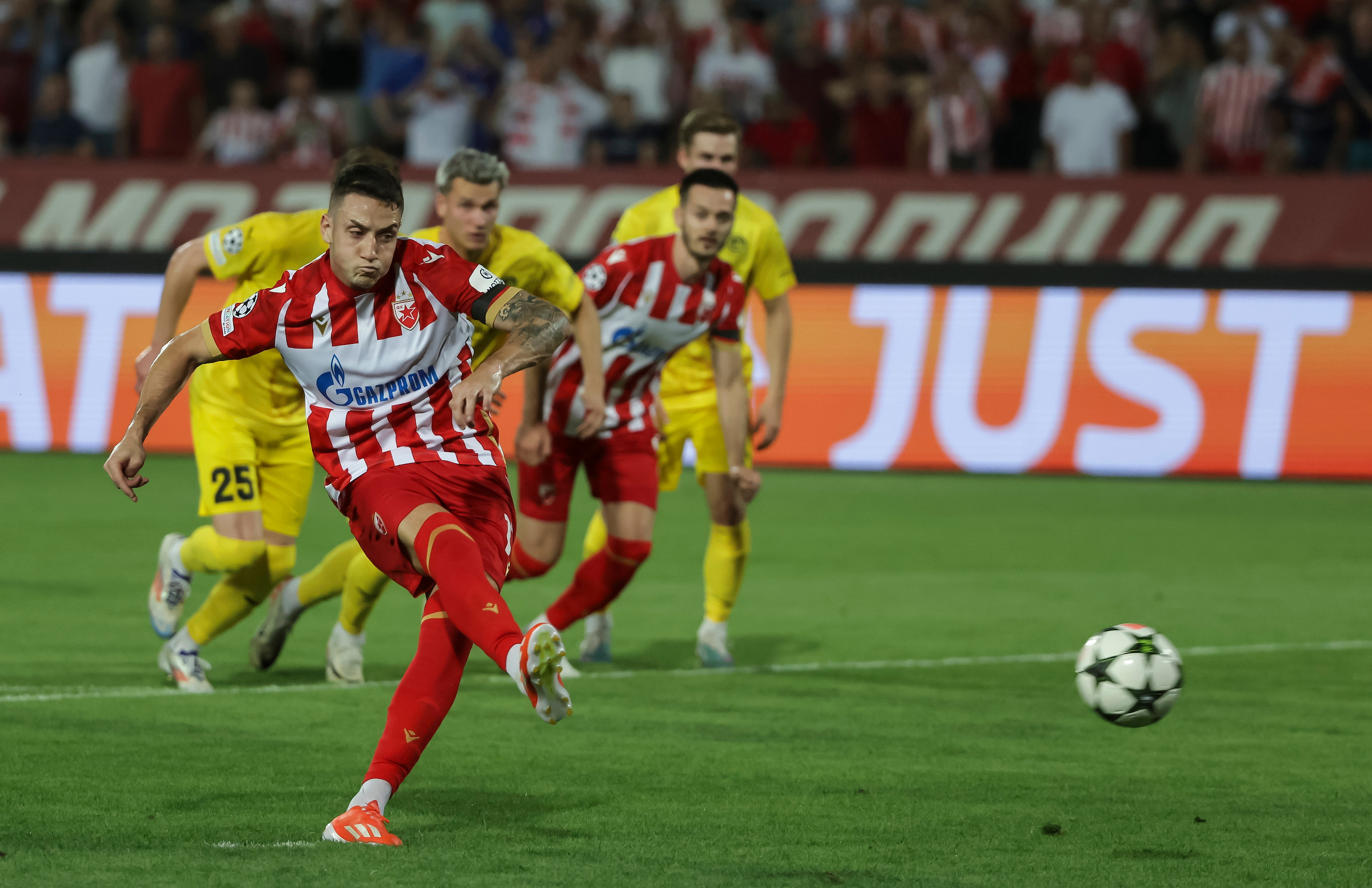 during the UEFA Champions League Play Off match Season 2024/2025 match between Crvena Zvezda and Bode/Glimt at stadium Rajko Mitic on August 28, 2024 in Belgrade, Serbia. (Photo by Srdjan Stevanovic/Starsport.rs ©)