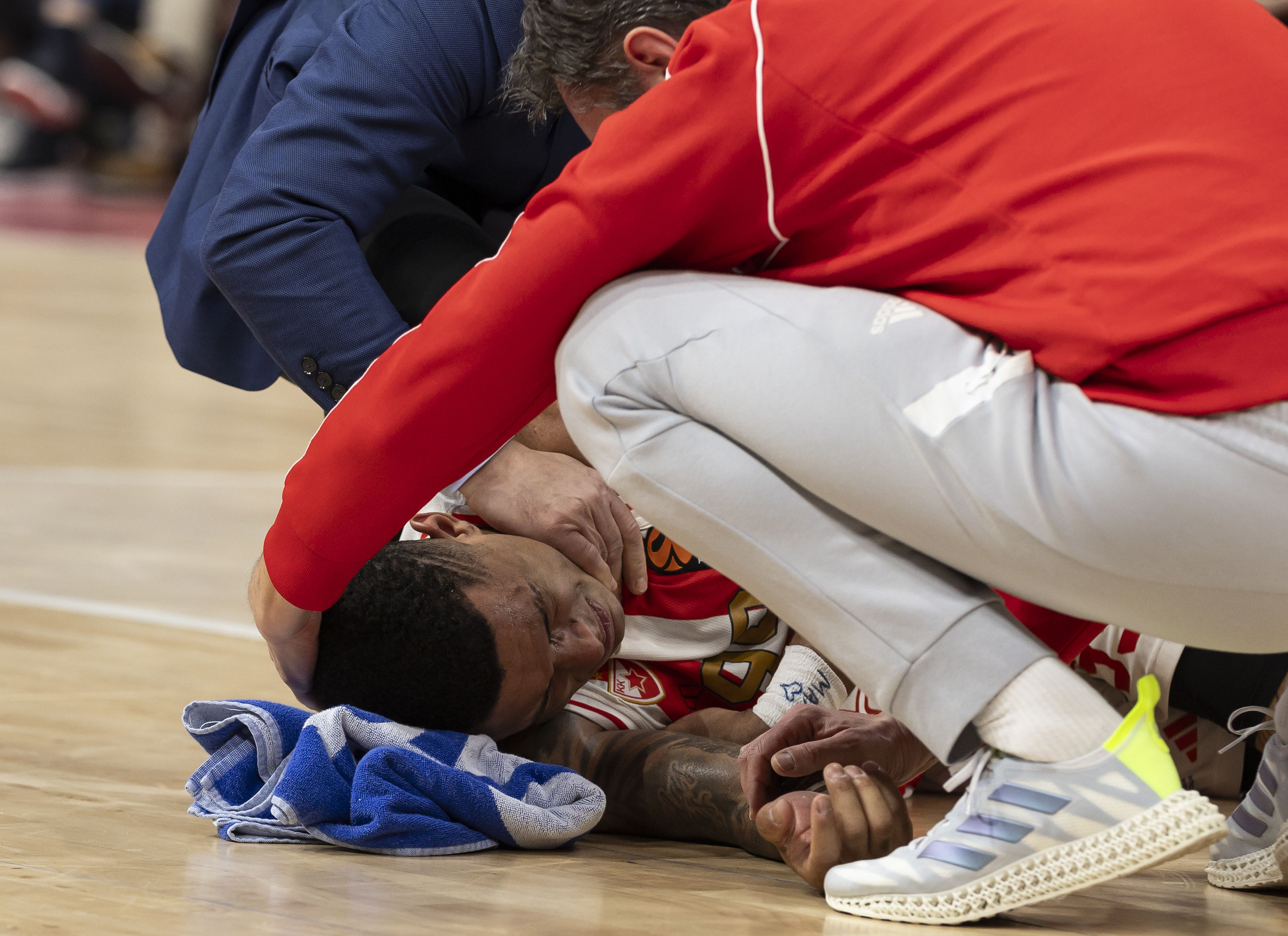 during the 2023/2024 Turkish Airlines EuroLeague match between Crvena Zvezda Meridianbet Belgrade v Maccabi Tel Aviv at Stark Arena on February 14, 2024 in Belgrade, Serbia. (Photo by Srdjan Stevanovic/Starsport.rs ©)