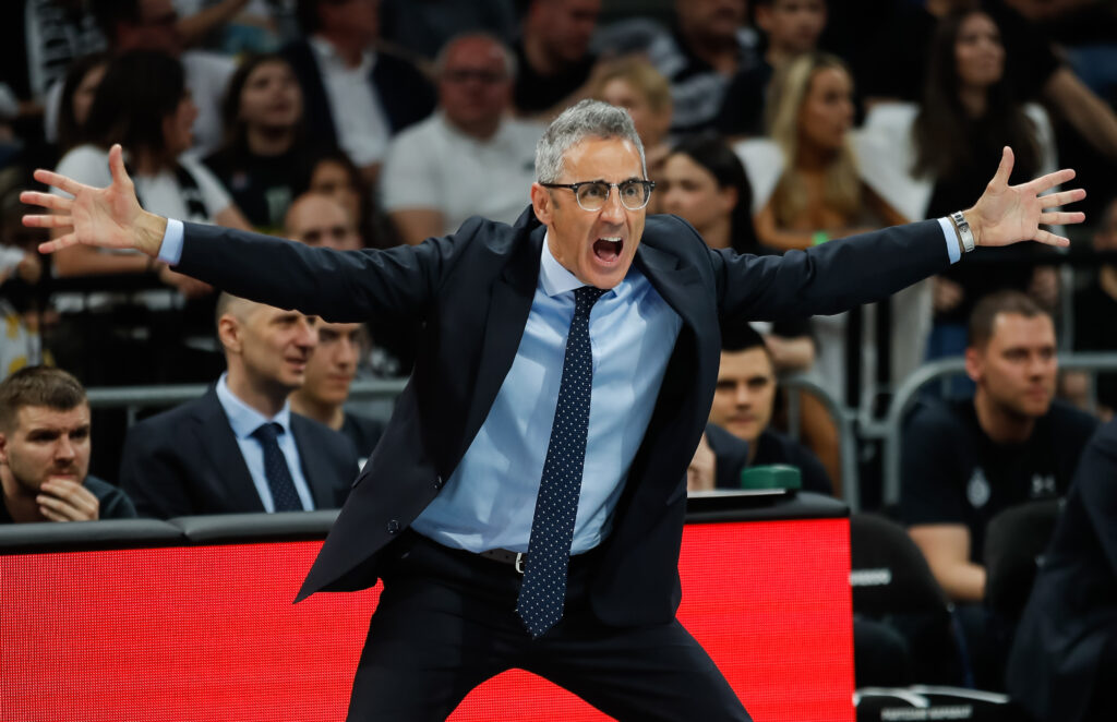 Assistant coach Josep Maria Izquierdo Ibanez during the Aba League Season 2022-2023 Play Off Game 1 between Partizan and Cedevita Olimpija at Stark Arena hall on May 28, 2023 in Belgrade, Serbia. (Photo by Srdjan Stevanovic/Starsport.rs ©)