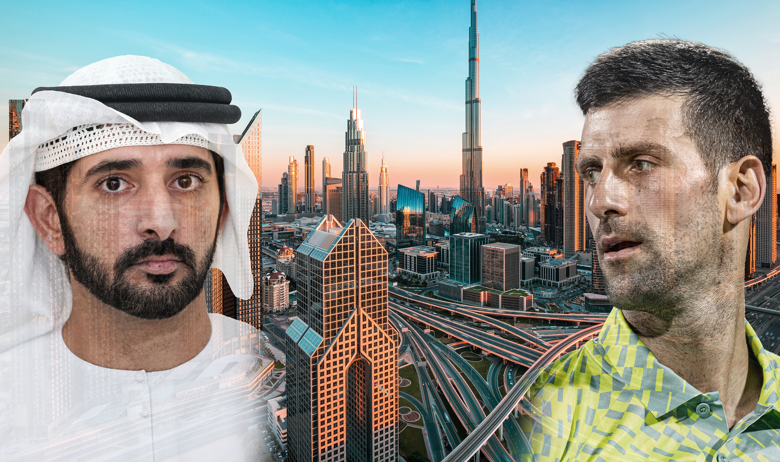 Dubai,City,Center,And,Sheikh,Zayed,Bussy,Intersection,Before,Sunset