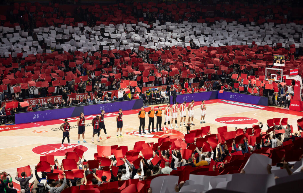 during the 2023/2024 Turkish Airlines EuroLeague match between Crvena Zvezda Meridianbet Belgrade v Baskonia Vitoria Gasteiz at Stark Arena on January 18, 2024 in Belgrade, Serbia. (Photo by Srdjan Stevanovic/Starsport.rs ©)