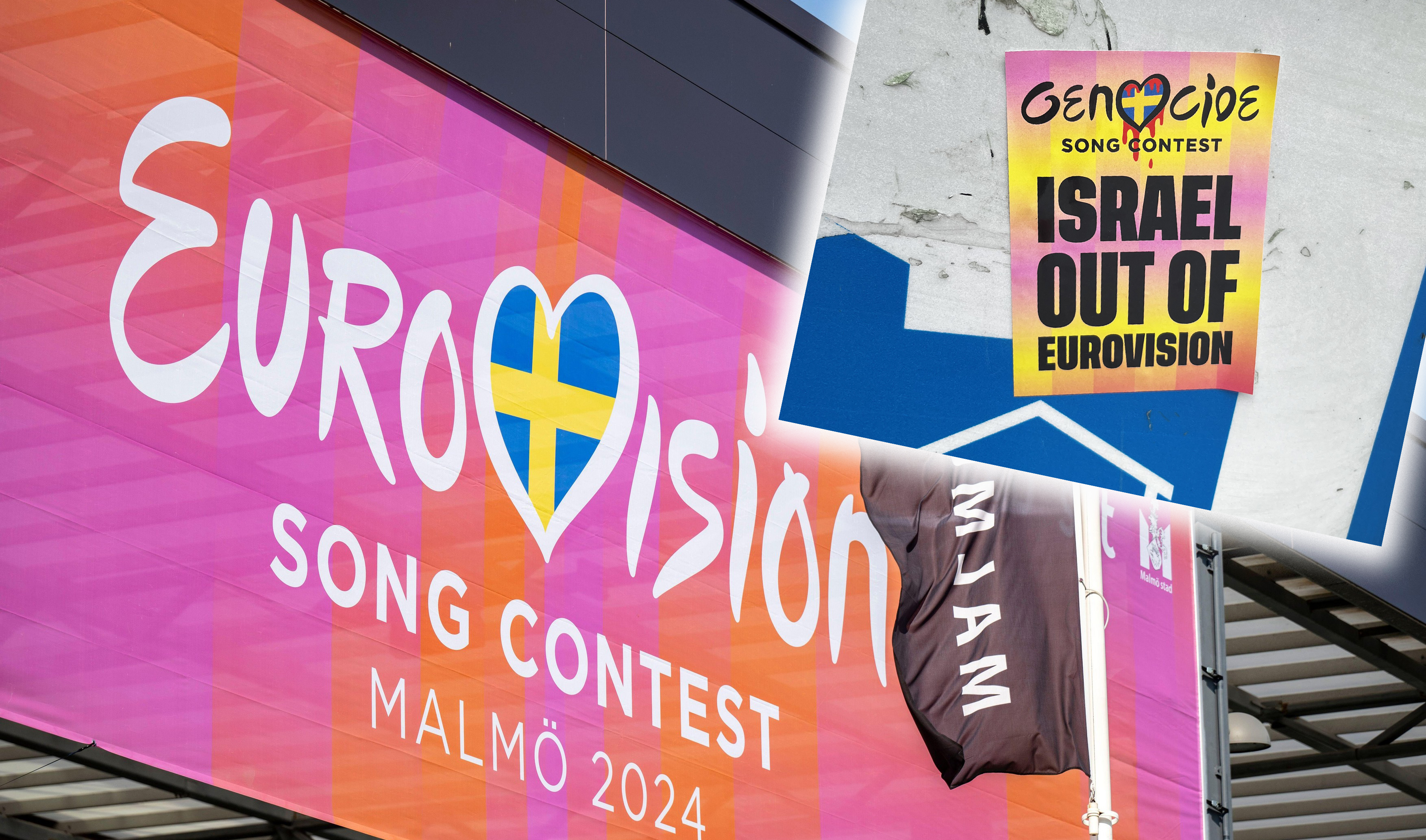 Eurovision banner outside Malm Arena. The Eurovision Song Contest begins with semifinal one in Malm Arena on May 7. Malm, Sweden on april 26, 2024.Photo: Johan Nilsson/TT/Code 50090 Credit: TT News Agency/Alamy Live News