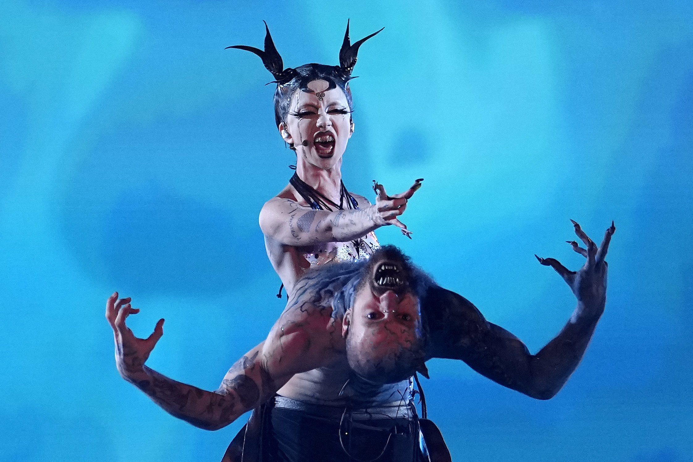 Bambie Thug of Ireland performs the song Doomsday Blue during the Grand Final of the Eurovision Song Contest in Malmo, Sweden, Saturday, May 11, 2024. (AP Photo/Martin Meissner)