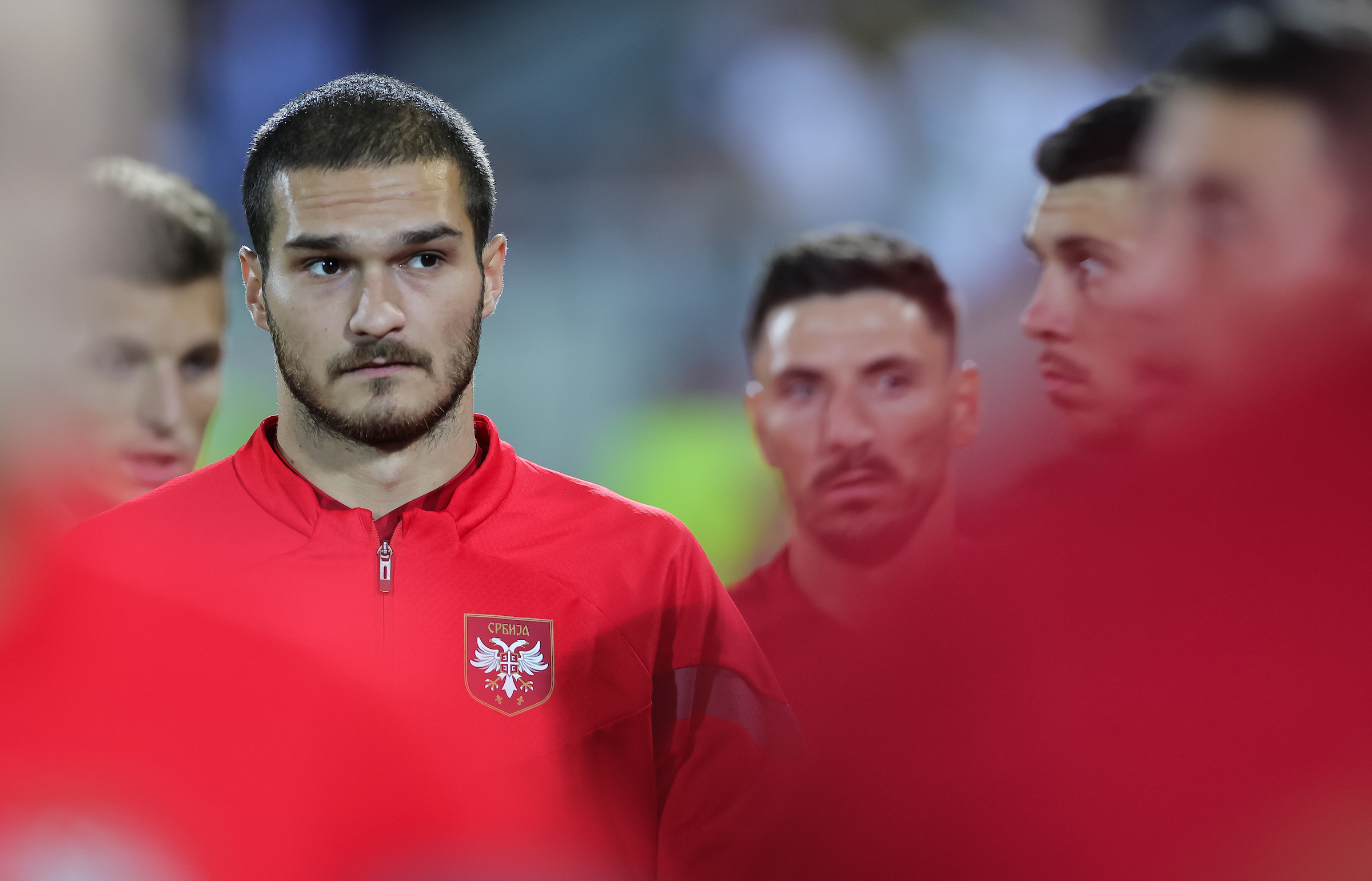 Djordje Jovanovic (C) Filip Mladenovic (C) and Lazar Samardzic (R) during the UEFA European Qualifiers Group G match between Bulgaria and Serbia at Huvepharma Arena on June 20, 2023 in Razgrad, Bulgaria. (Photo by Srdjan Stevanovic/Starsport.rs ©)
