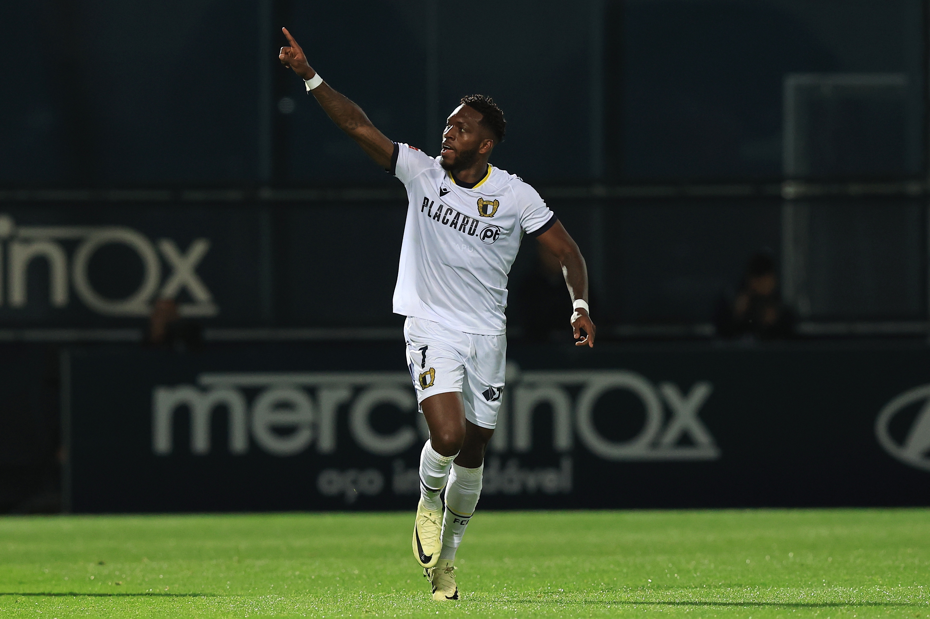 epa11320710 Famalicaos Puma Rodriguez celebrates after scoring the 1-0 opening goal during the Portuguese First League soccer match between FC Famalicao and SL Benfica in Vila Nova de Famalicao, Portugal, 05 May 2024.  EPA-EFE/ESTELA SILVA