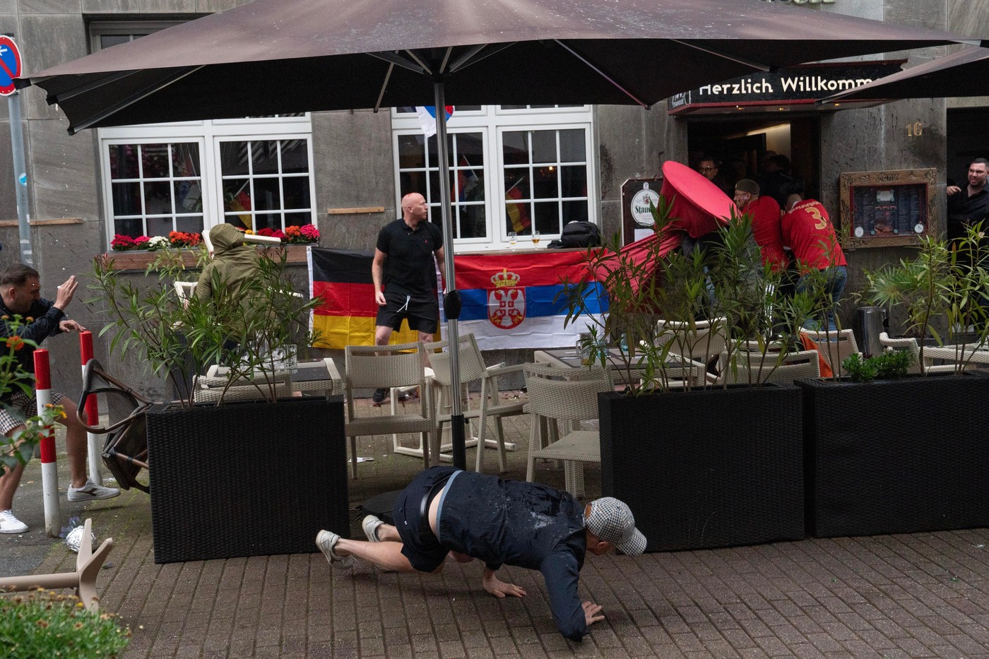 England Fans Fight against Serbian Fans in Germany - 16 Jun 2024
