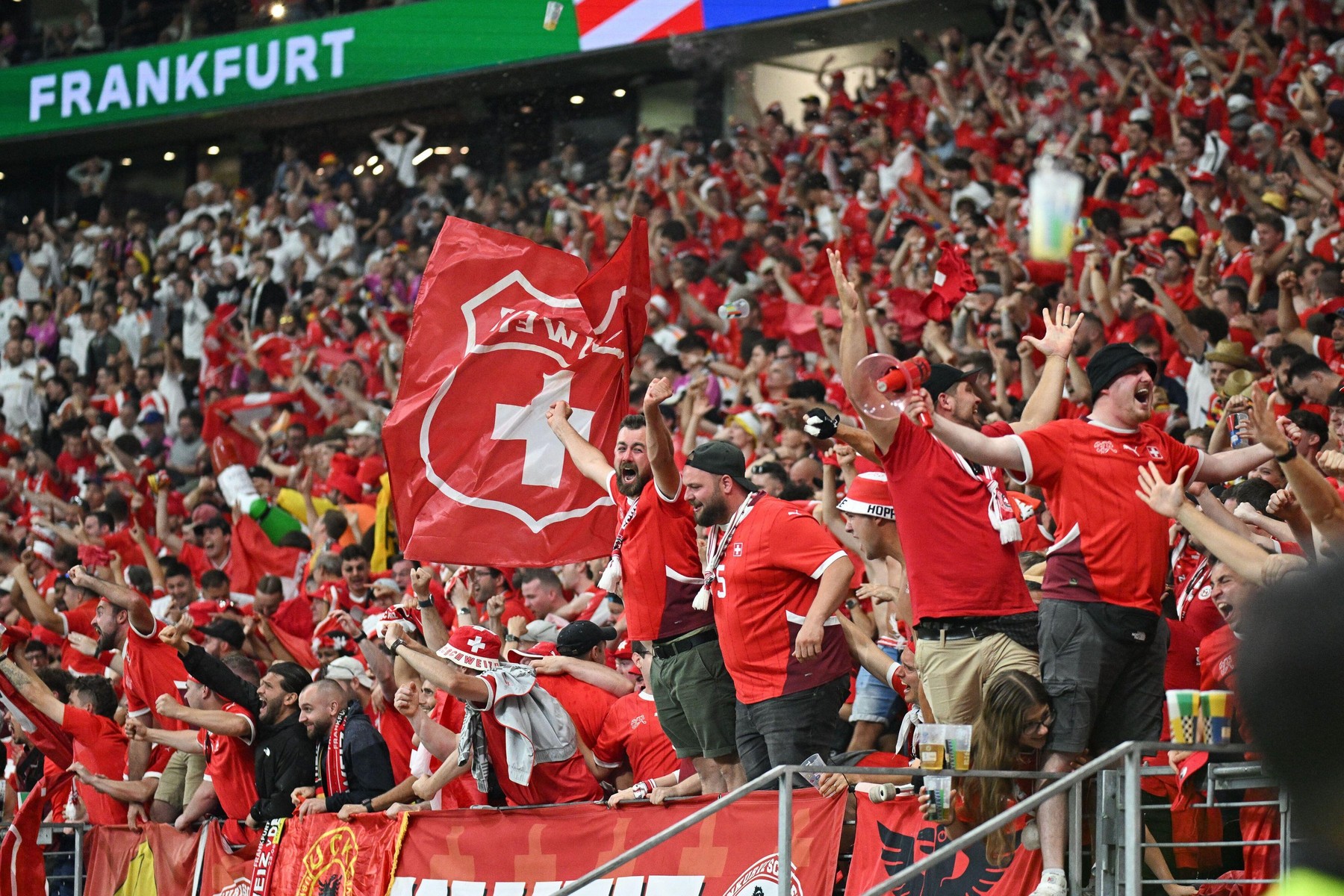 Frankfurt, Germany. 24 June, 2024. Fans during the UEFA EURO 2024 group stage match between Switzerland and Germany at Frankfurt Arena.Credit: Meng Gao/Alamy Live News