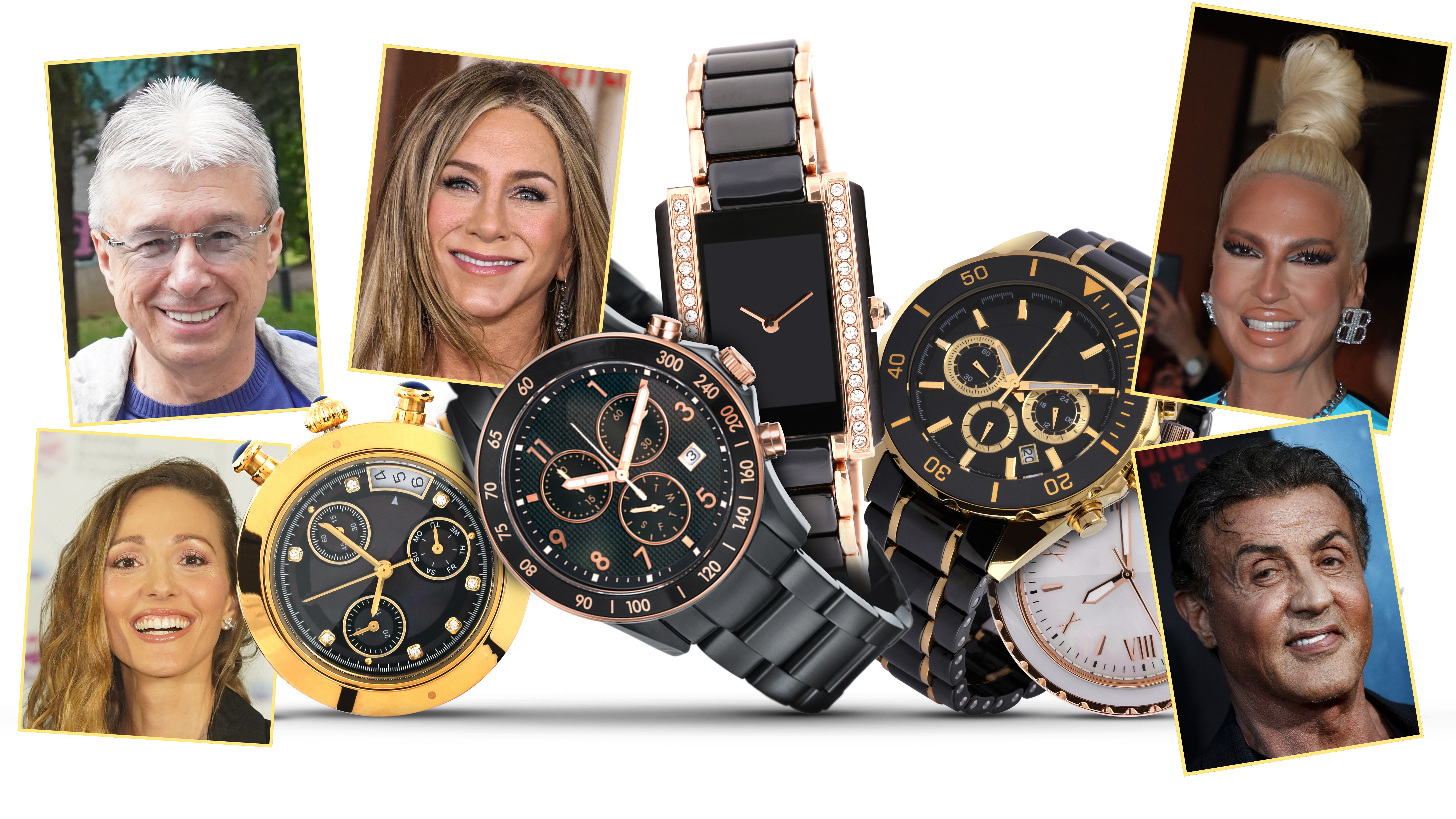 Saša Popović, Jelena Đoković, Dženifer Aniston, Jelena Karleuša, Silvester Stalone, satovi, kombo Foto: Shutterstock/Antonio Ahel/Mateja Stanisavljevic/ATAImages/EPA-EFE/ETIENNE LAURENT/Xavier Collin/Image Press Agency / The Mega Agency / Profimedia