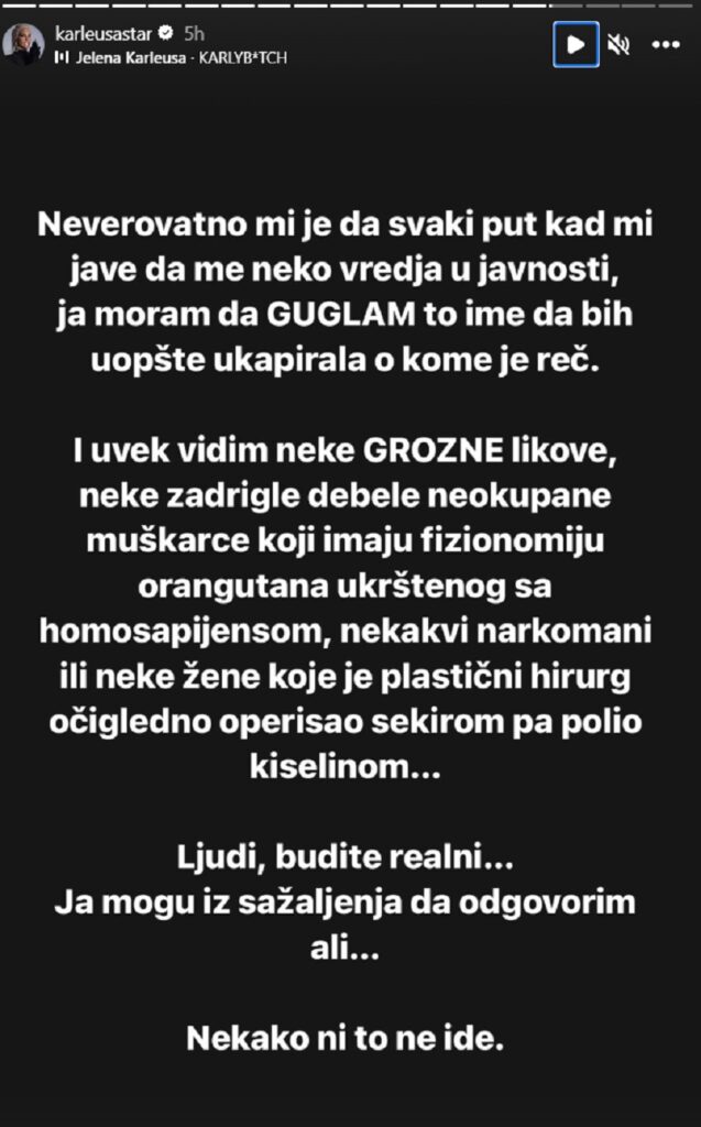 Jelena Karleuša, Instagram story