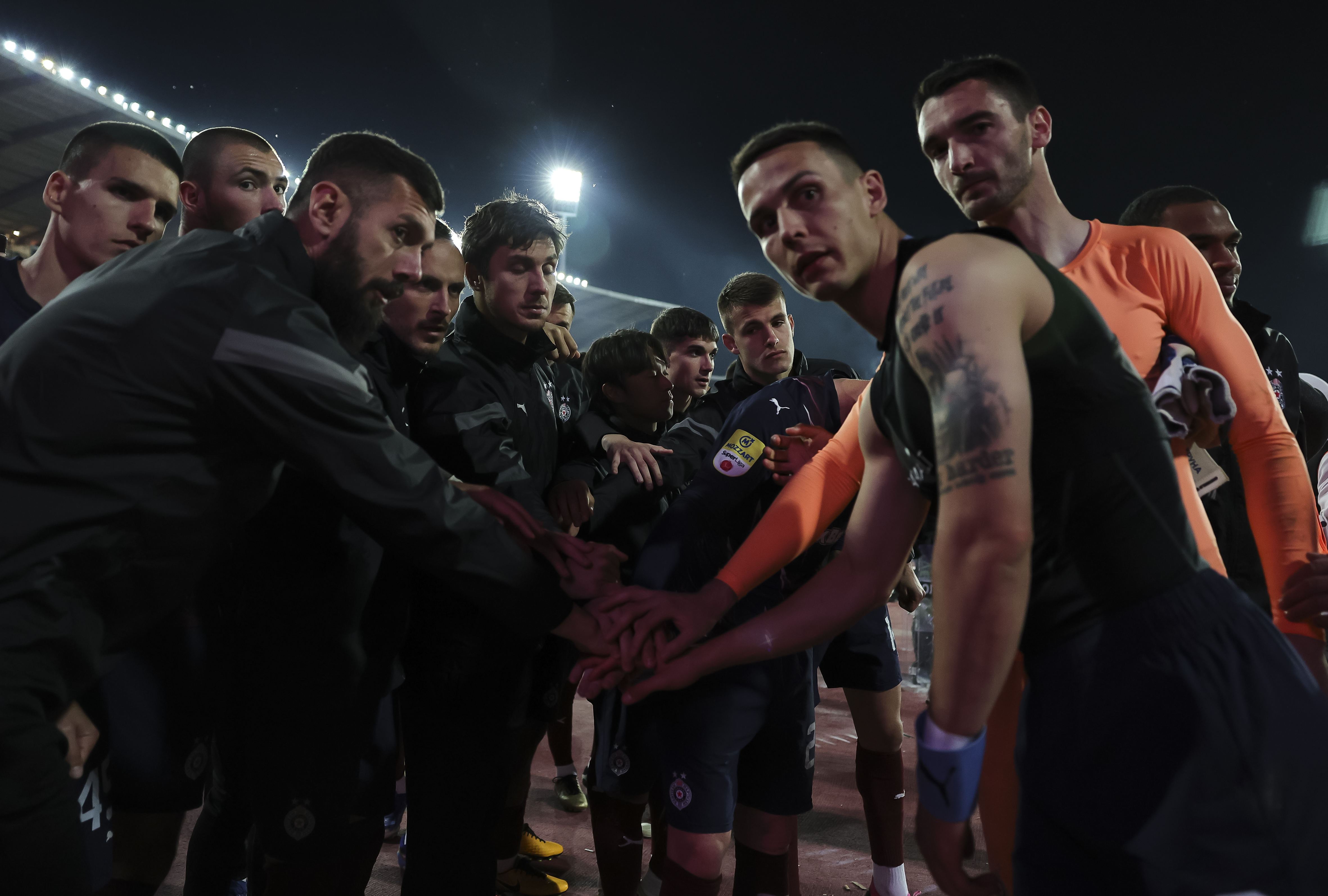 during the derby derbi veciti Mozzart Super Liga Season 2023/2024 match between Crvena Zvezda and Partizan at stadium Rajko Mitic (Marakana) on April 20, 2024 in Belgrade, Serbia. (Photo by Srdjan Stevanovic/Starsport.rs ©)