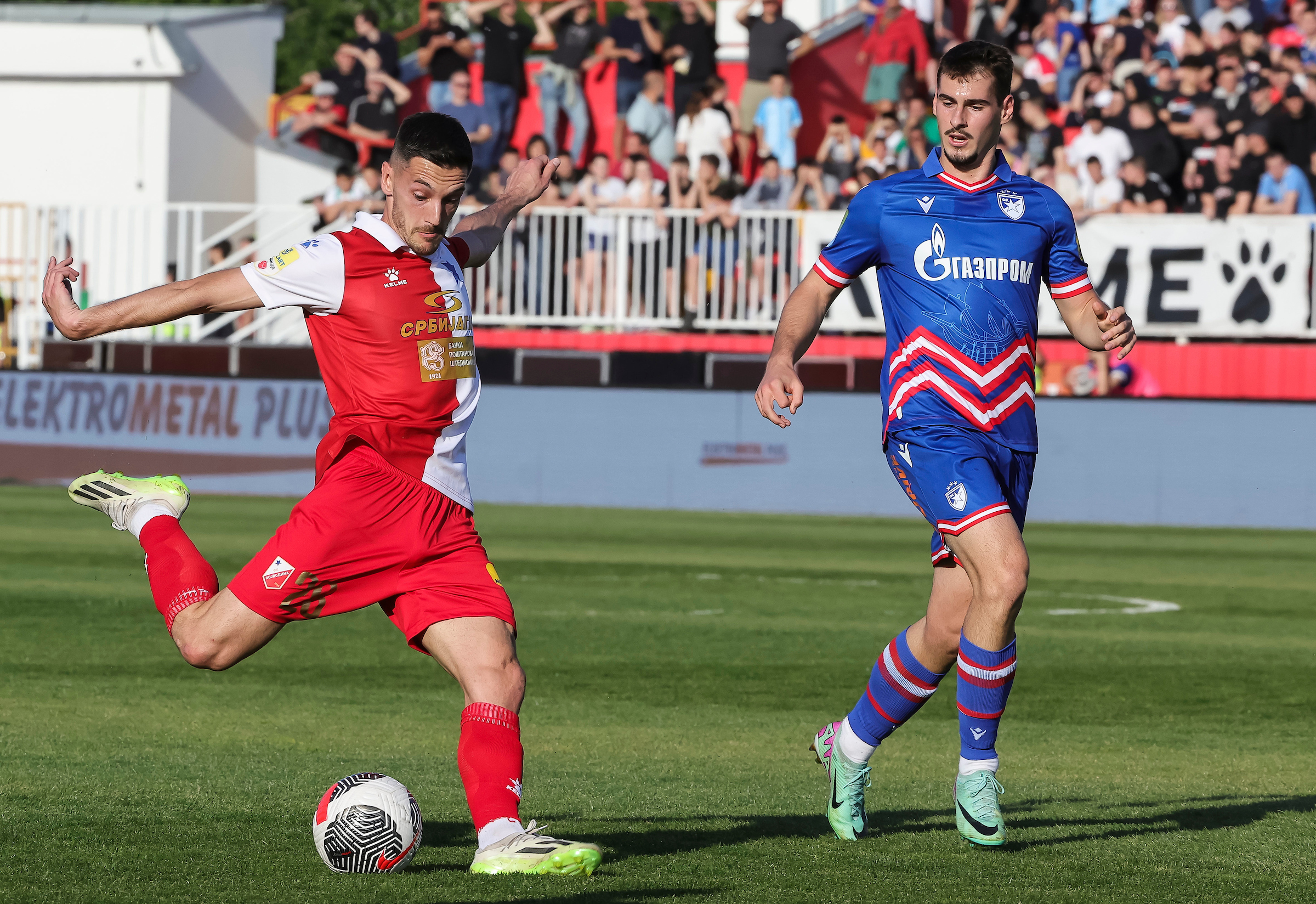 during the Mozzart Super Liga 2023/2024 Play Off match between Vojvodina and Crvena Zvezdaat stadium Karadjordje on April 28, 2024 in Novi Sad, Serbia. (Photo by Srdjan Stevanovic/Starsport.rs ©)