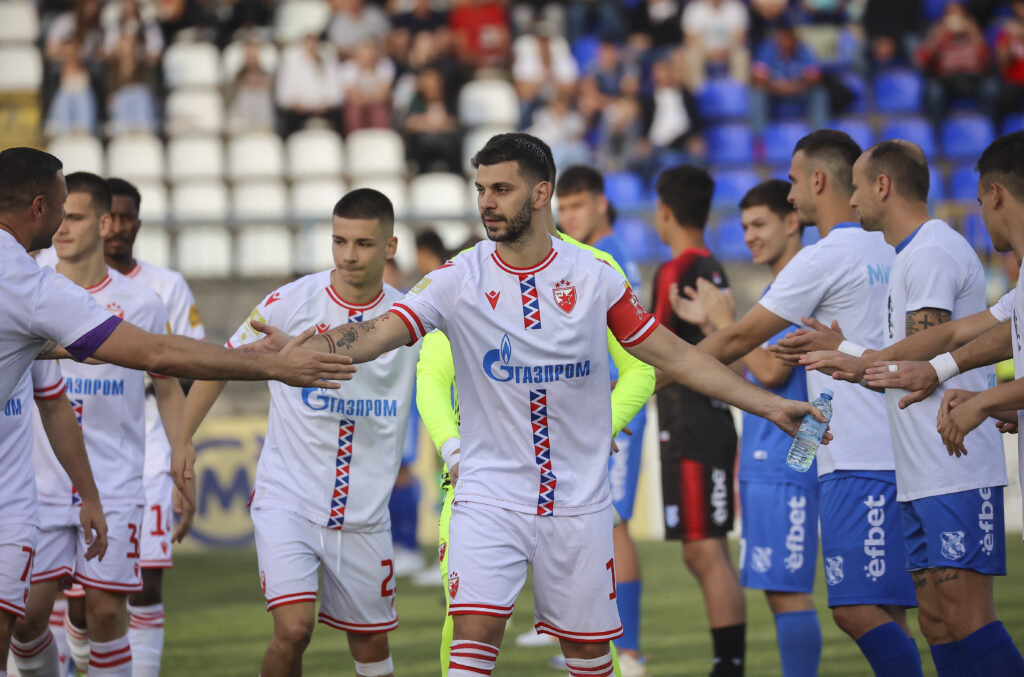 during the derby derbi veciti Mozzart Super Liga Season 2023/2024 match between Mladost Lucani and Crvena Zvezda at stadium SRC Rados Milovanovic on May 08, 2024 in Lucani, Serbia. (Photo by Nikola Gligic/Starsport.rs ©)