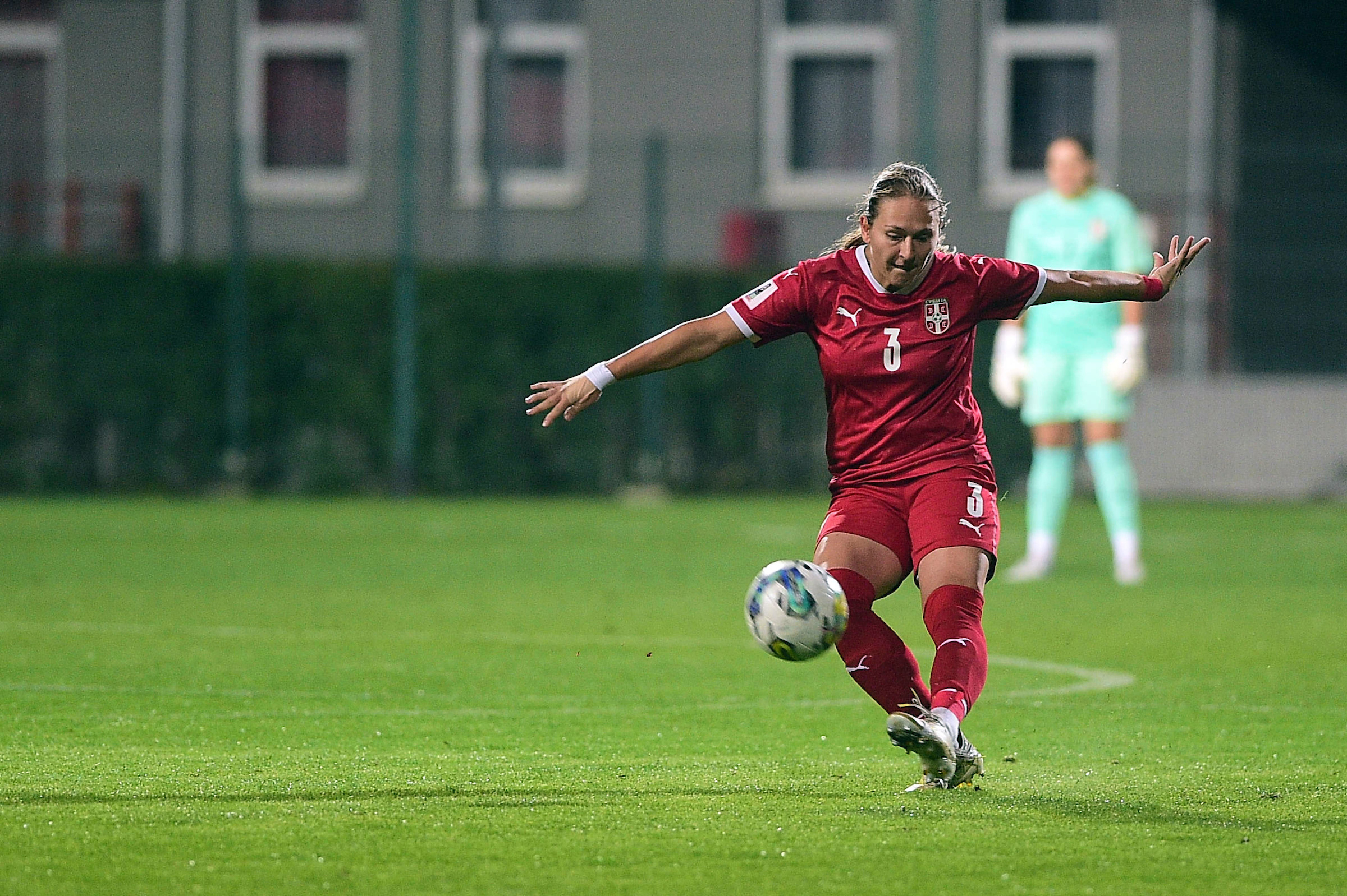 Andjela Frajtovic at Serbia v Portugal match during the Women’s World Cup Qualifiers at Sports Center of FA of Serbia on September 02, 2022 in Stara Pazova, Serbia. (Photo by Dusan Milenkovic/Starsport.rs ©)