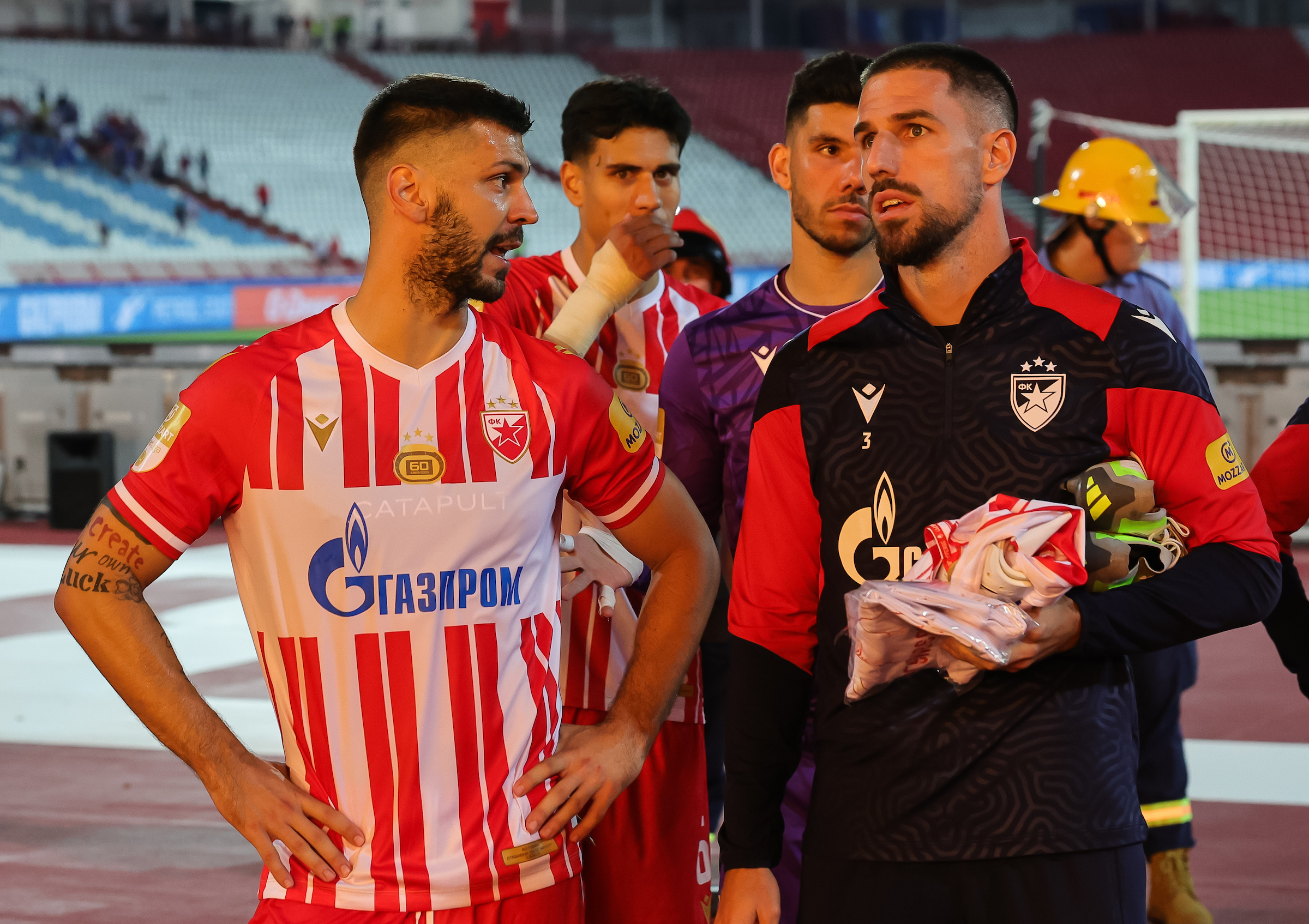 Aleksandar Dragovic (L) and Milos Degenek during the Mozzart Super Liga Season 2023/2024 match between Crvena Zvezda and Novi Pazar at stadium Rajko Mitic (Marakana) on September 02, 2023 in Belgrade, Serbia. (Photo by Srdjan Stevanovic/Starsport.rs ©)
