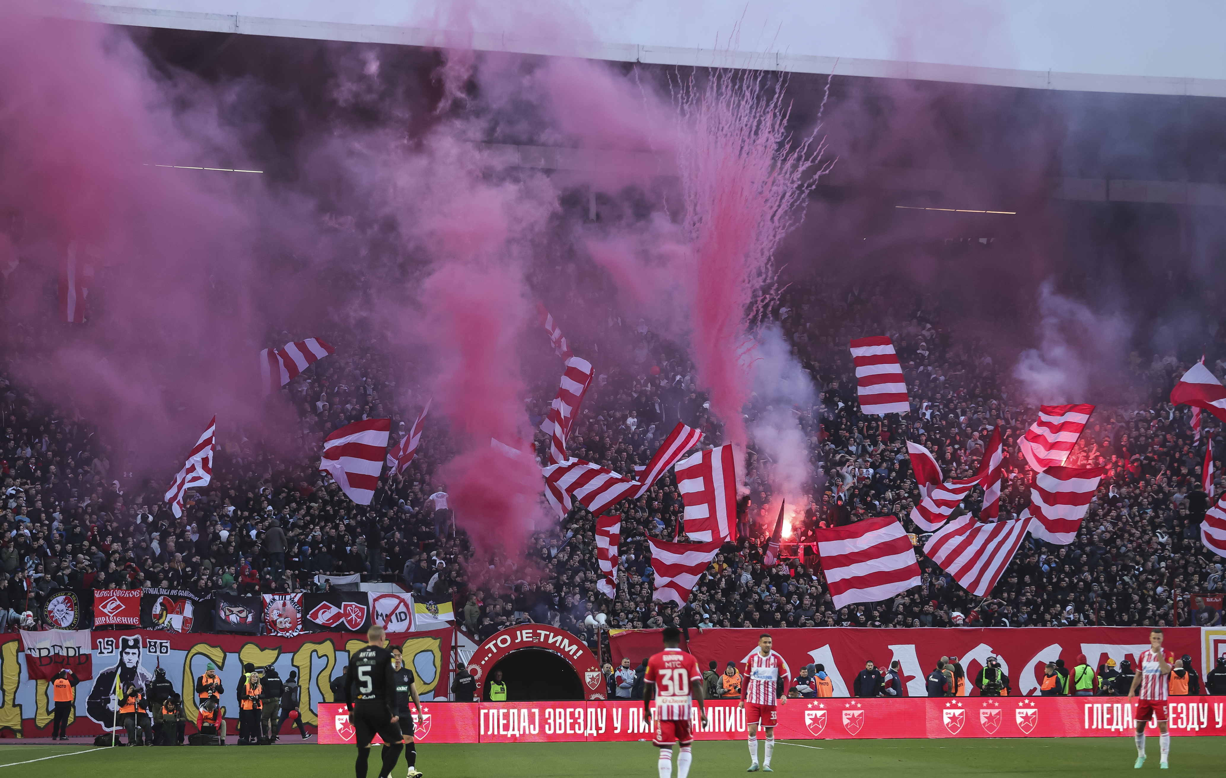 during the derby derbi veciti Mozzart Super Liga Season 2023/2024 match between Crvena Zvezda and Partizan at stadium Rajko Mitic (Marakana) on September 02, 2023 in Belgrade, Serbia. (Photo by Srdjan Stevanovic/Starsport.rs ©)