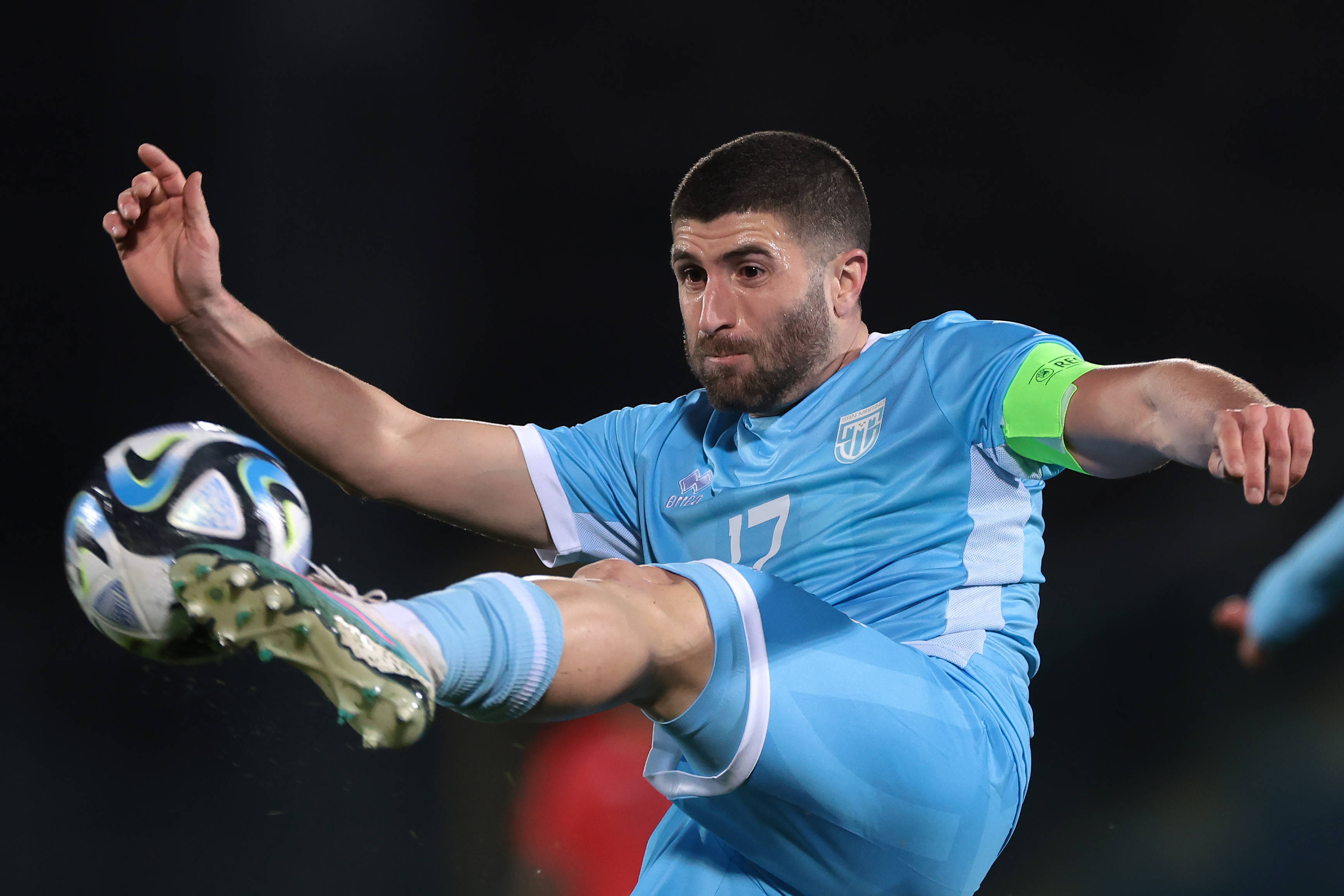 Serravalle, Italy, 20th March 2024. Alessandro Golinucci of San Marino clears the ball during the International Friendly