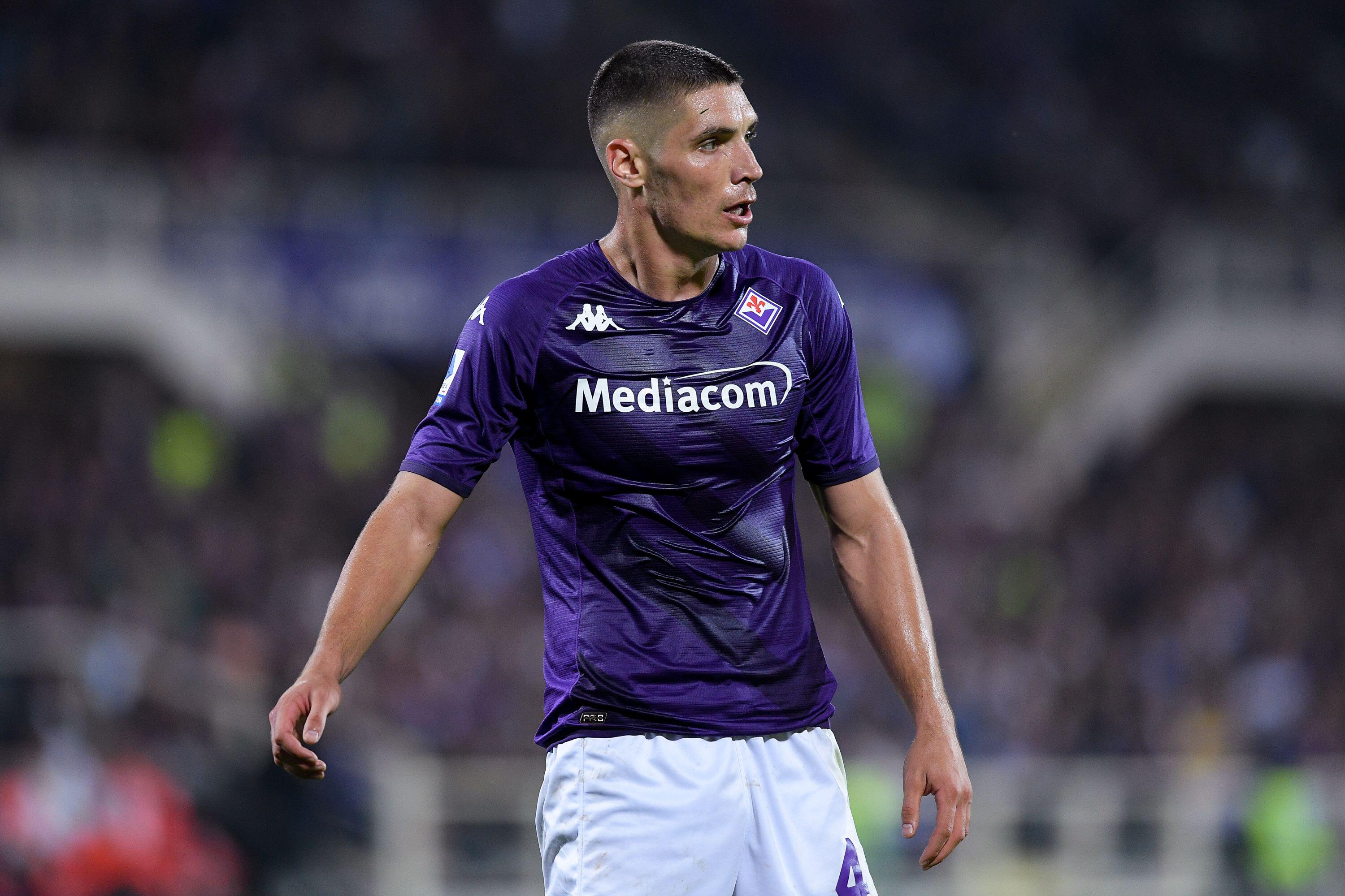 Florence, Italy. 22nd Oct, 2022. Nikola Milenkovic of ACF Fiorentina during the Serie A match between Fiorentina and FC Internazionale at Stadio Artemio Franchi, Florence, Italy on 22 October 2022. Credit: Giuseppe Maffia/Alamy Live News