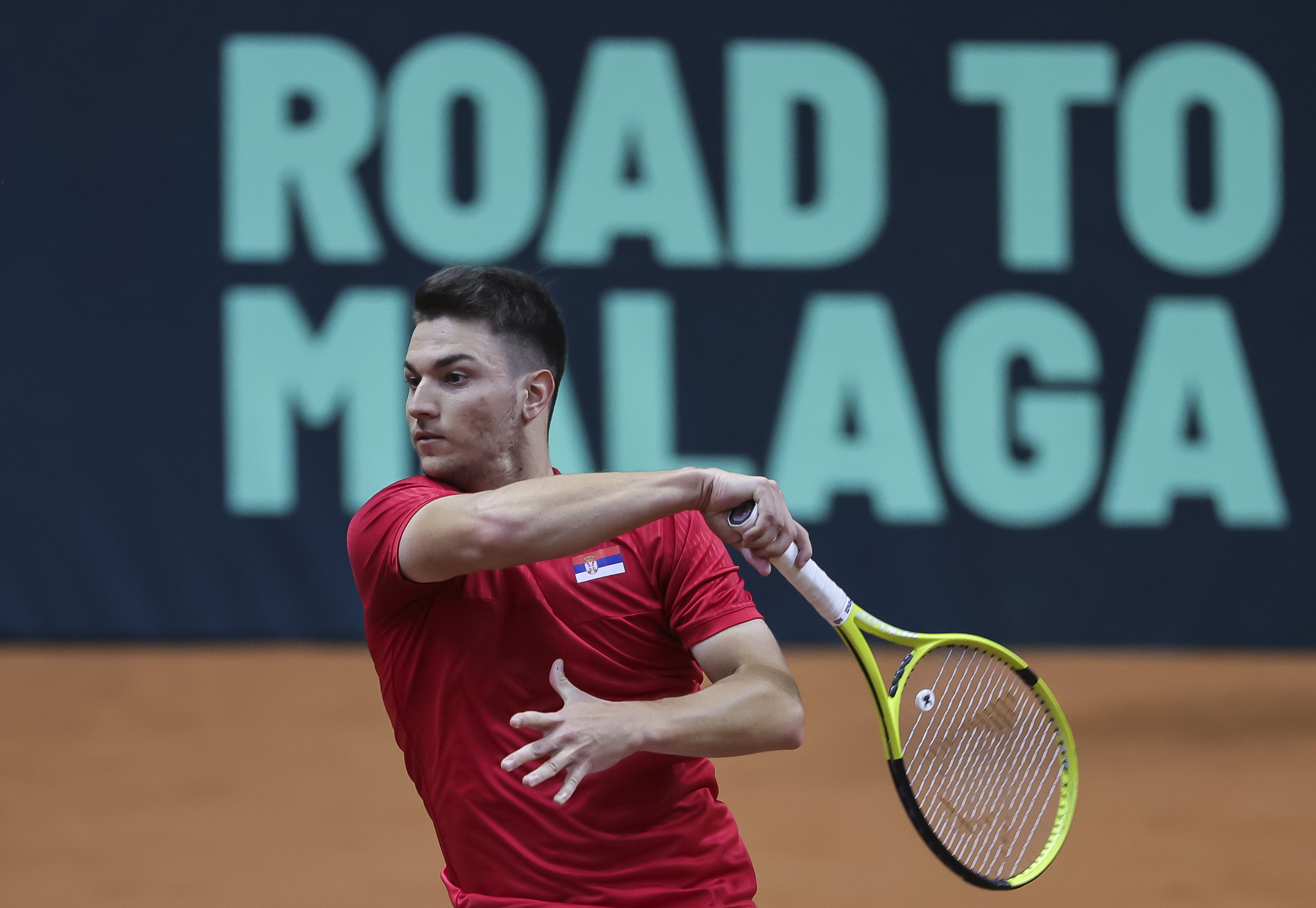 during the 2023 Davis Cup Qualifiers between Serbia and Slovakia at Sportski centar Ibar, on February 02, 2024 in Kraljevo, Serbia. (Photo by Srdjan Stevanovic/Starsport.rs ©)