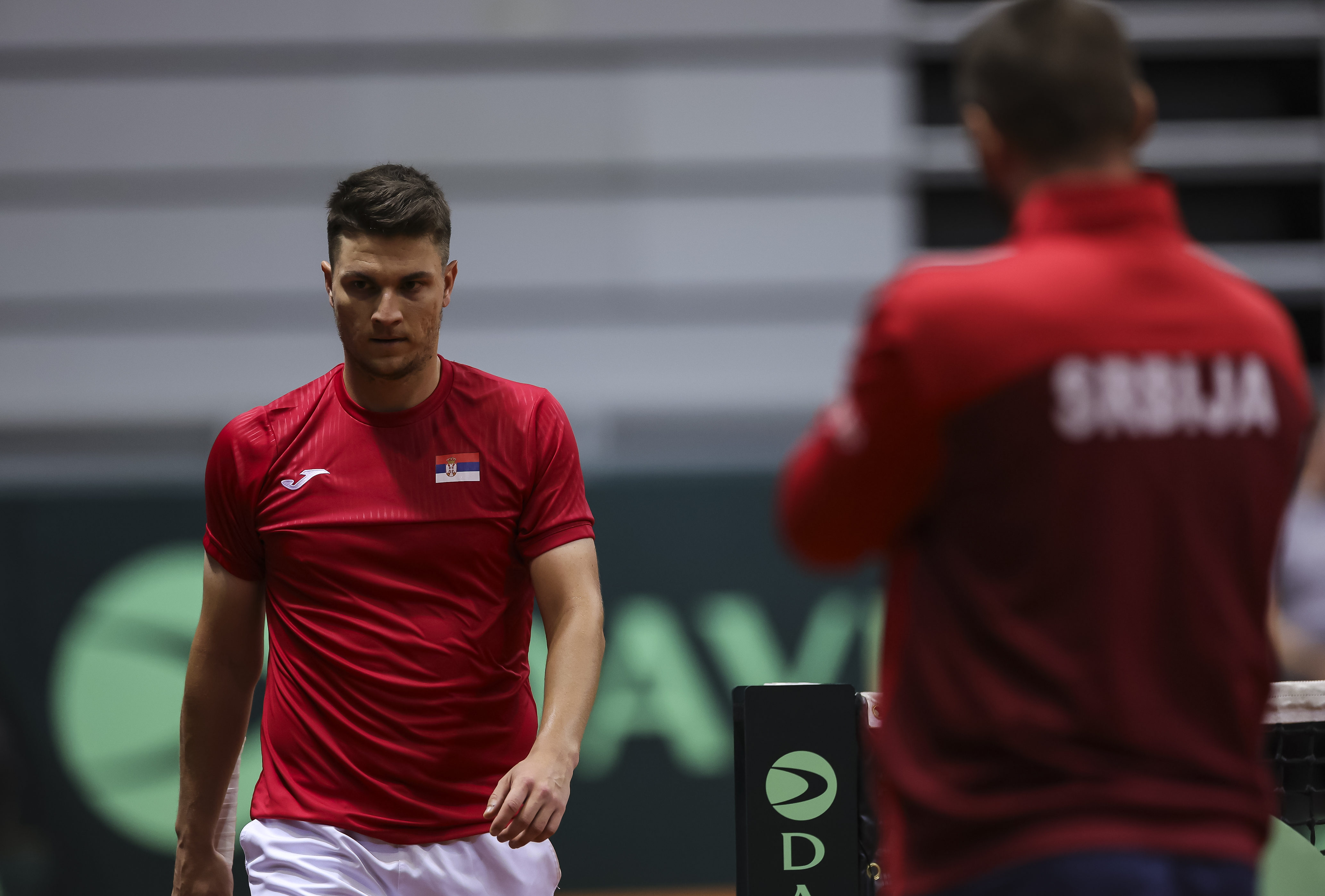 during the 2023 Davis Cup Qualifiers between Serbia and Slovakia at Sportski centar Ibar, on February 02, 2024 in Kraljevo, Serbia. (Photo by Srdjan Stevanovic/Starsport.rs ©)