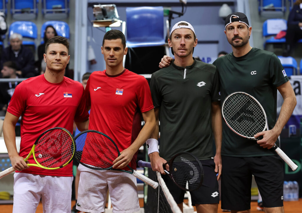 during the 2023 Davis Cup Qualifiers between Serbia and Slovakia at Sportski centar Ibar, on February 03, 2024 in Kraljevo, Serbia. (Photo by Srdjan Stevanovic/Starsport.rs ©)