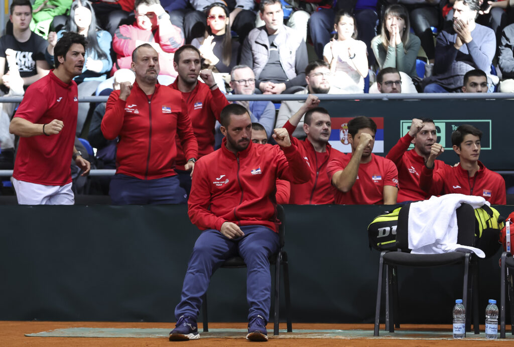 during the 2023 Davis Cup Qualifiers between Serbia and Slovakia at Sportski centar Ibar, on February 03, 2024 in Kraljevo, Serbia. (Photo by Srdjan Stevanovic/Starsport.rs ©)