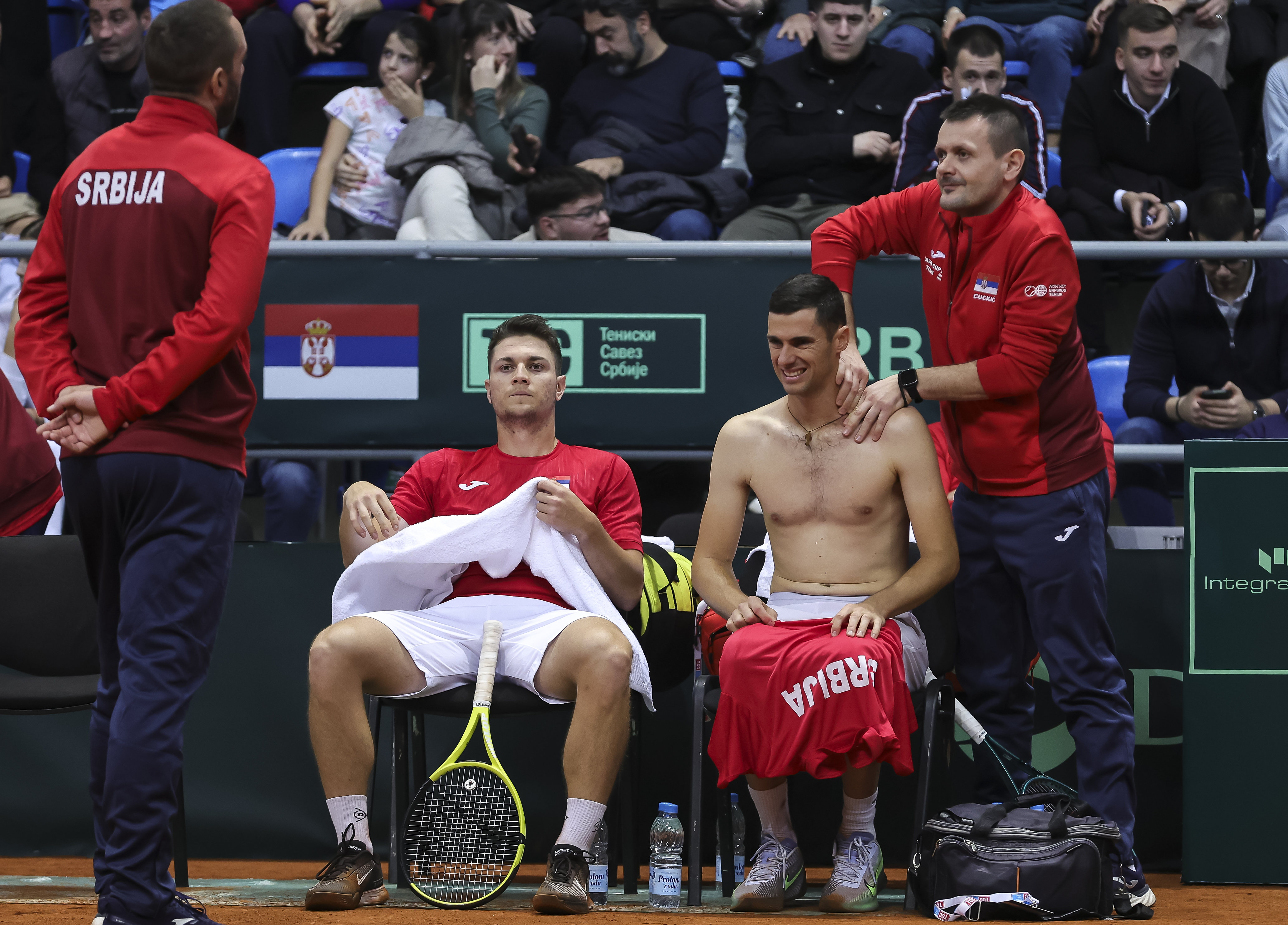 during the 2023 Davis Cup Qualifiers between Serbia and Slovakia at Sportski centar Ibar, on February 03, 2024 in Kraljevo, Serbia. (Photo by Srdjan Stevanovic/Starsport.rs ©)