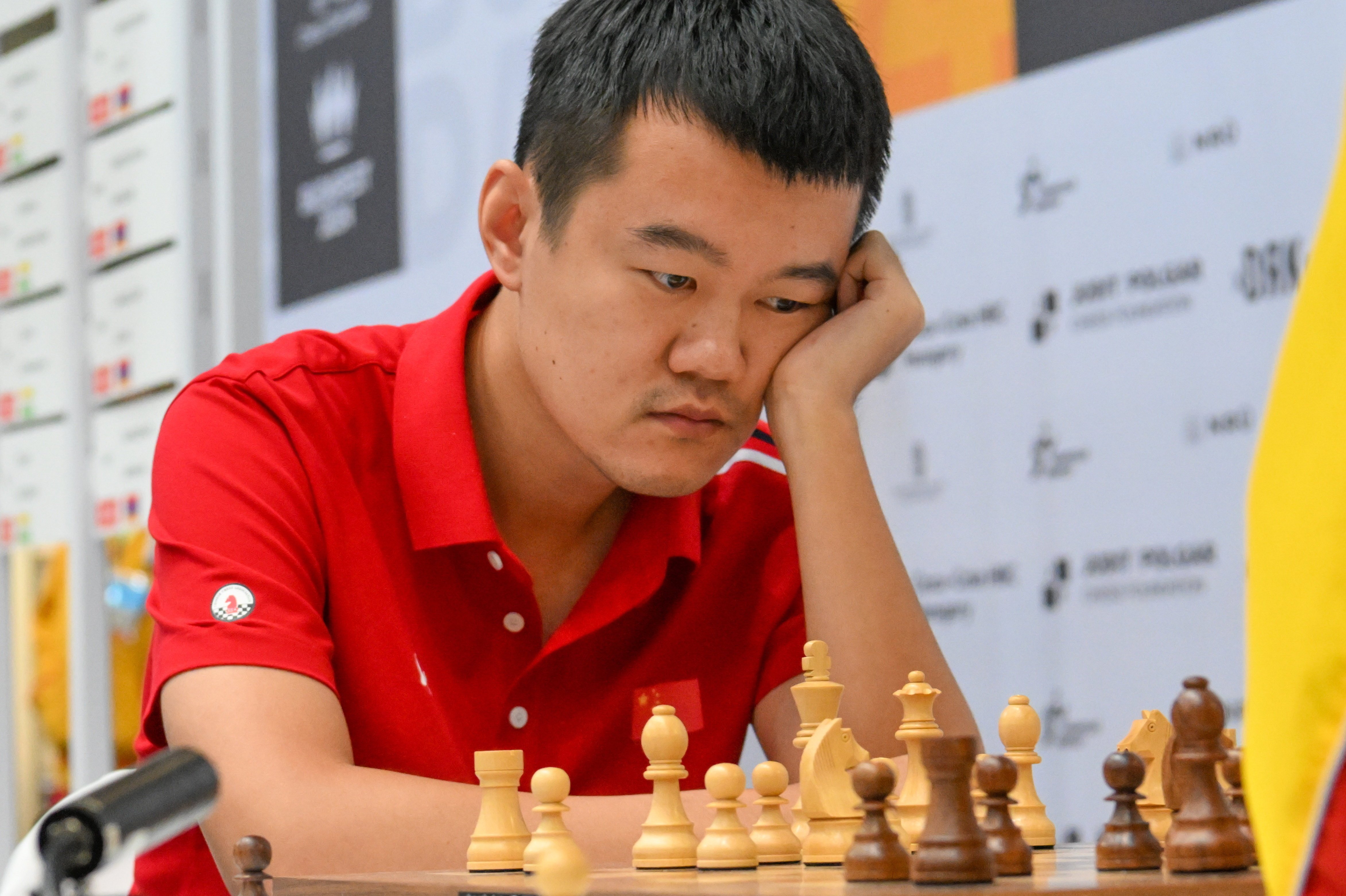 epa11608498 Liren Ding of China plays in the 6th round of the 45th Chess Olympiad in Budapest, Hungary, 16 September 2024.  EPA-EFE/TIBOR ILLYES HUNGARY OUT