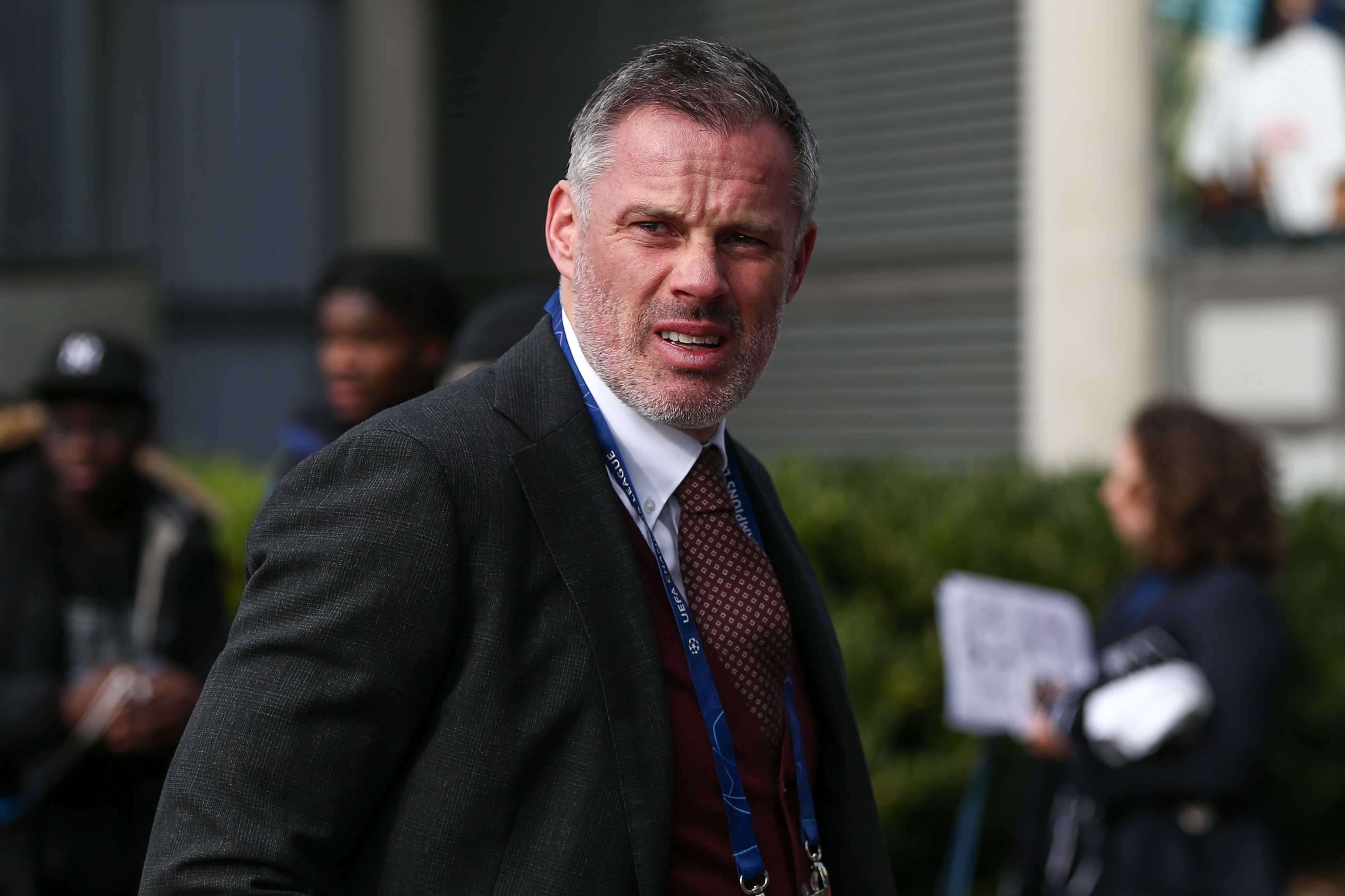 epa10634810 Former English soccer player Jamie Carragher arrives for the UEFA Champions League semi-finals, 2nd leg soccer match between Manchester City and Real Madrid in Manchester, Britain, 17 May 2023.  EPA-EFE/ADAM VAUGHAN