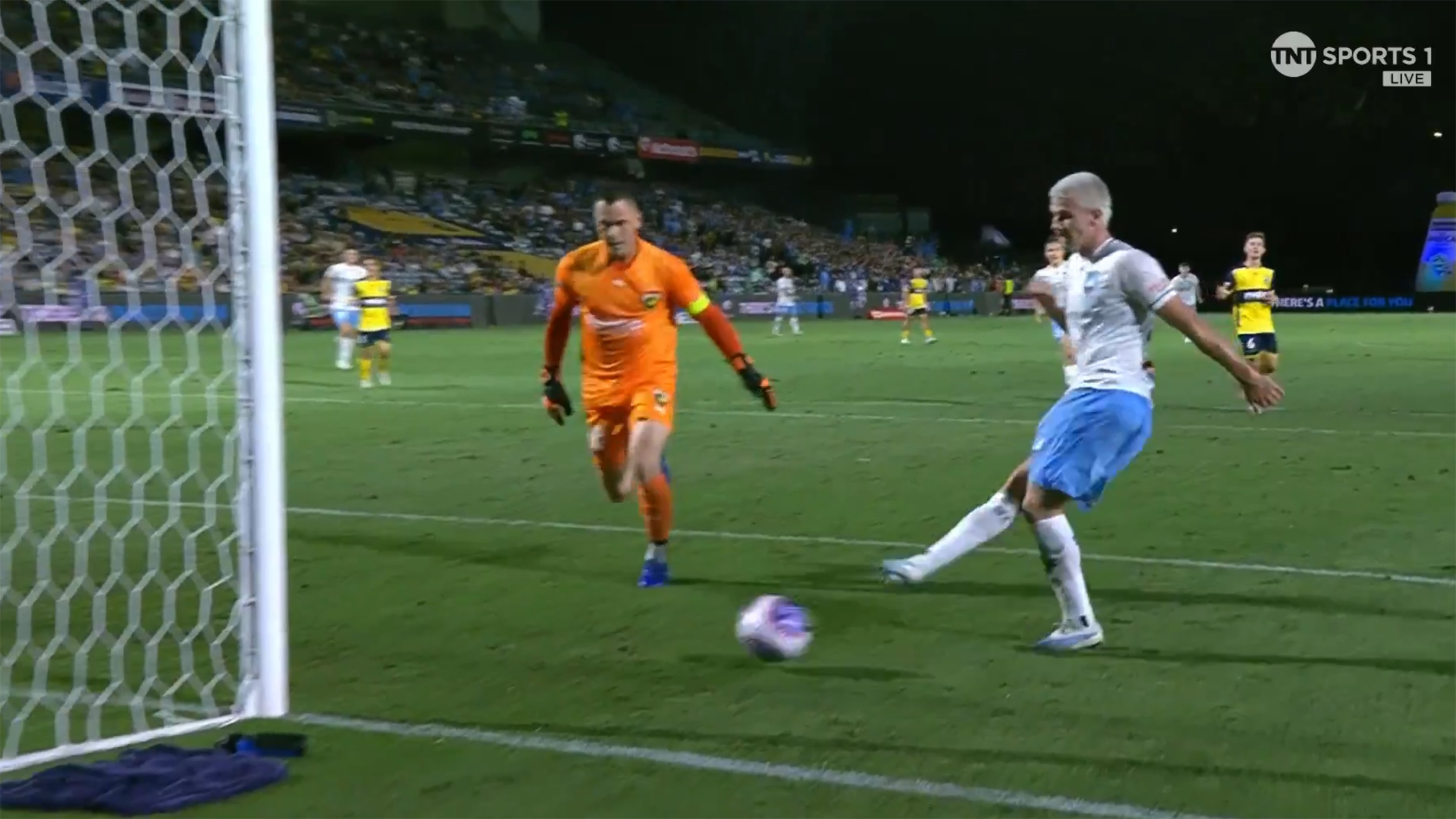 Head in hands moment for Sydney FC's Patrick Wood, who misses an astonishing opportunity from point-blank range