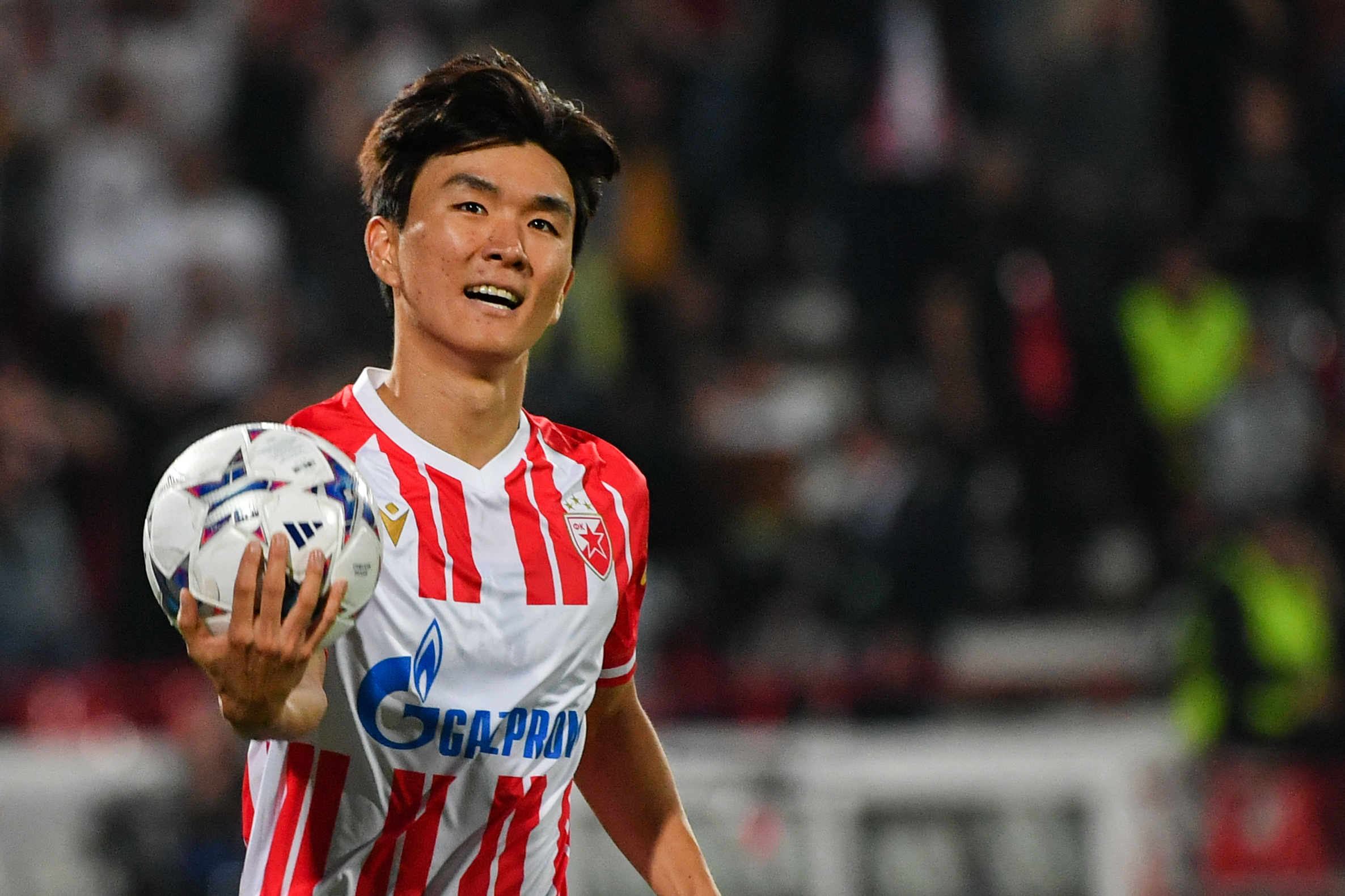 Inbeom Hwang Crvena Zvezda vs Young Boys, UEFA Champions League, Group G football match in Belgrade, Serbia on Oct. 3. 2023. (photo by David Damnjanovic/STARSPORT)