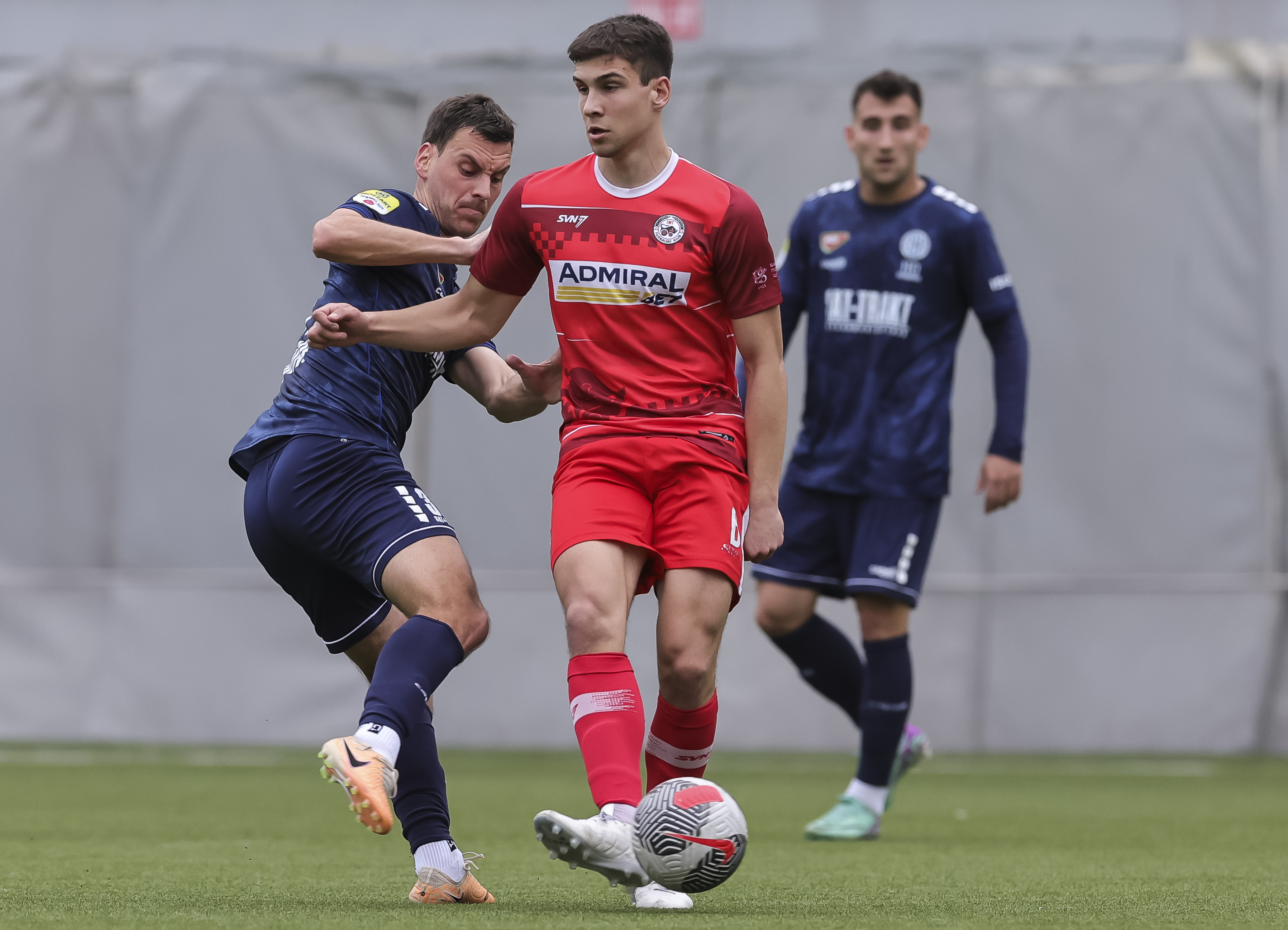 Nikola Vukic (R) and Milos Vulic during the Mozzart Super Liga Season 2023/2024 match between FK IMT and FK TSC Backa Topola at stadium Vozdovac on February 11, 2024 in Belgrade, Serbia. (Photo by Srdjan Stevanovic/Starsport.rs ©)