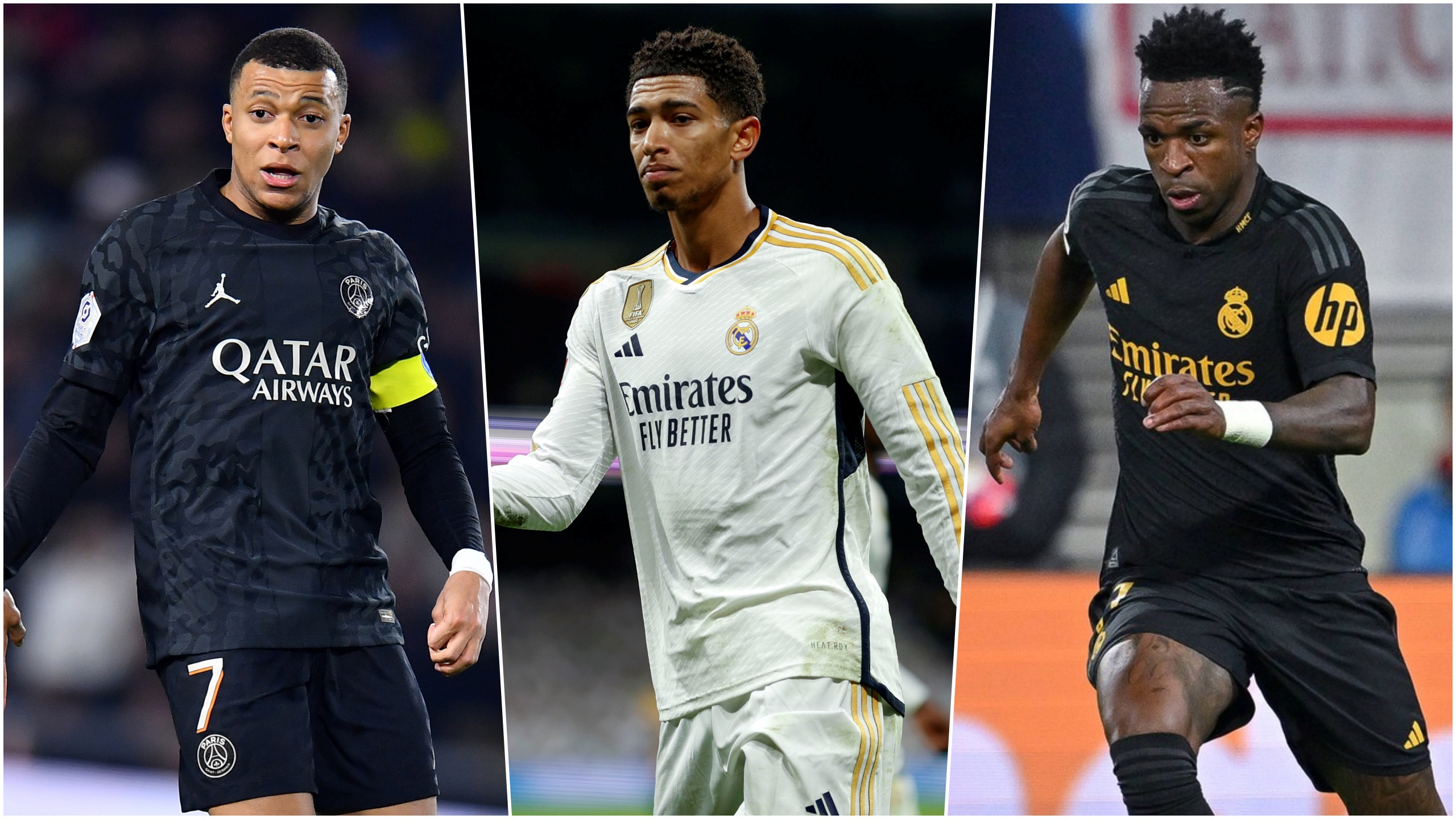 Kylian Mbappe, Jude Bellingham i Junior Vinicius, kombo Foto: EPA-EFE/Franco Arland/Rodrigo Jimenez/Teresa Kroeger/RHR-FOTO / imago sportfotodienst / Profimedia