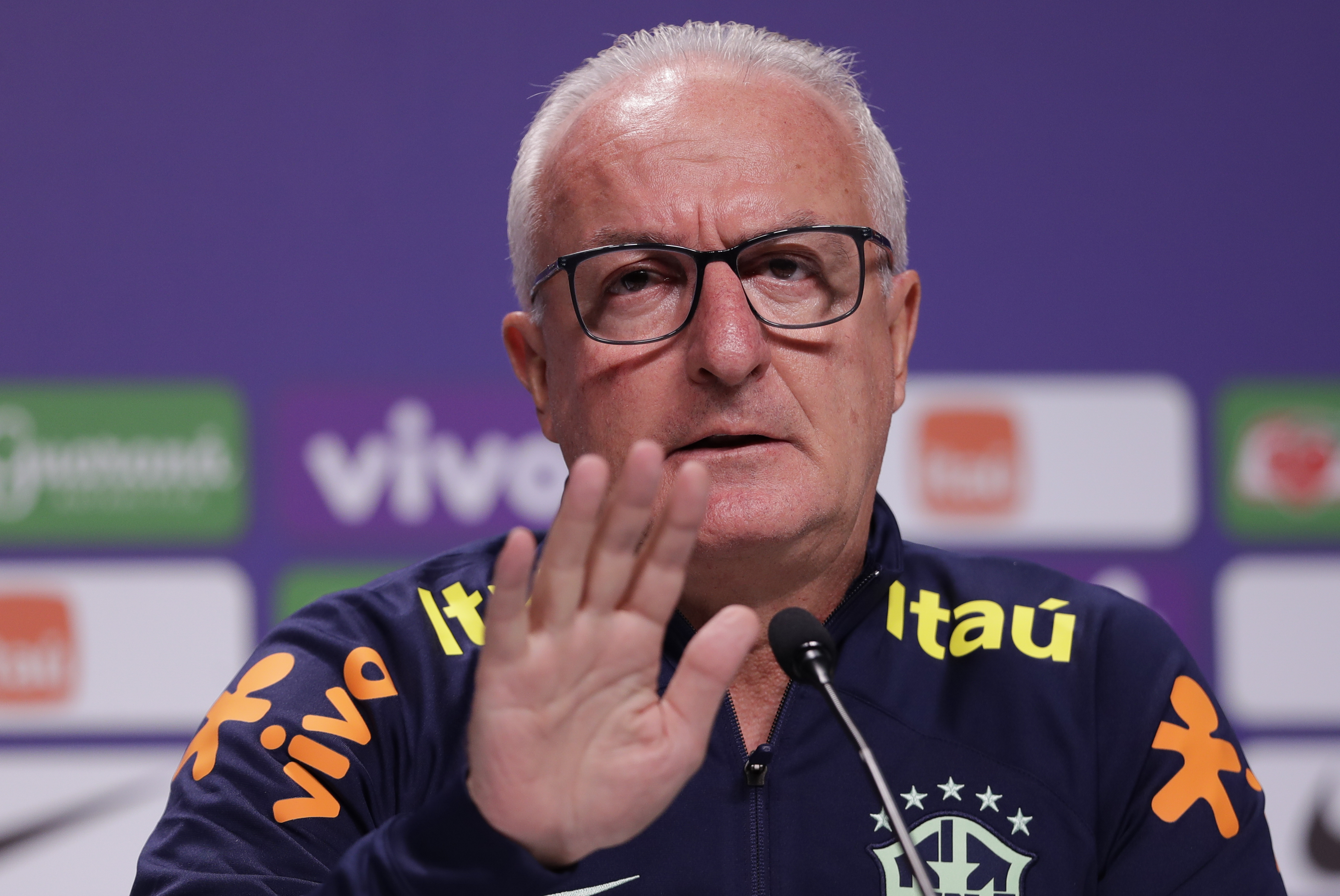Dorival Junior, the new head coach of the Brazilian national soccer team, speaks during his media presentation in Rio de Janeiro, Brazil, Thursday, Jan. 11, 2024. (AP Photo/Bruna Prado)