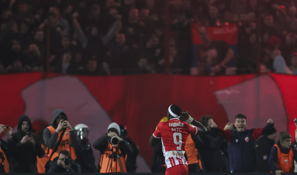 during the derby derbi veciti Mozzart Super Liga Season 2023/2024 match between Crvena Zvezda and Partizan at stadium Rajko Mitic (Marakana) on September 02, 2023 in Belgrade, Serbia. (Photo by Srdjan Stevanovic/Starsport.rs ©)
