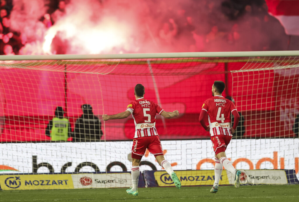 during the derby derbi veciti Mozzart Super Liga Season 2023/2024 match between Crvena Zvezda and Partizan at stadium Rajko Mitic (Marakana) on September 02, 2023 in Belgrade, Serbia. (Photo by Srdjan Stevanovic/Starsport.rs ©)