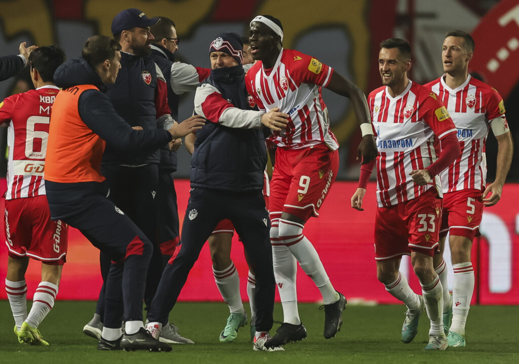 during the derby derbi veciti Mozzart Super Liga Season 2023/2024 match between Crvena Zvezda and Partizan at stadium Rajko Mitic (Marakana) on September 02, 2023 in Belgrade, Serbia. (Photo by Srdjan Stevanovic/Starsport.rs ©)
