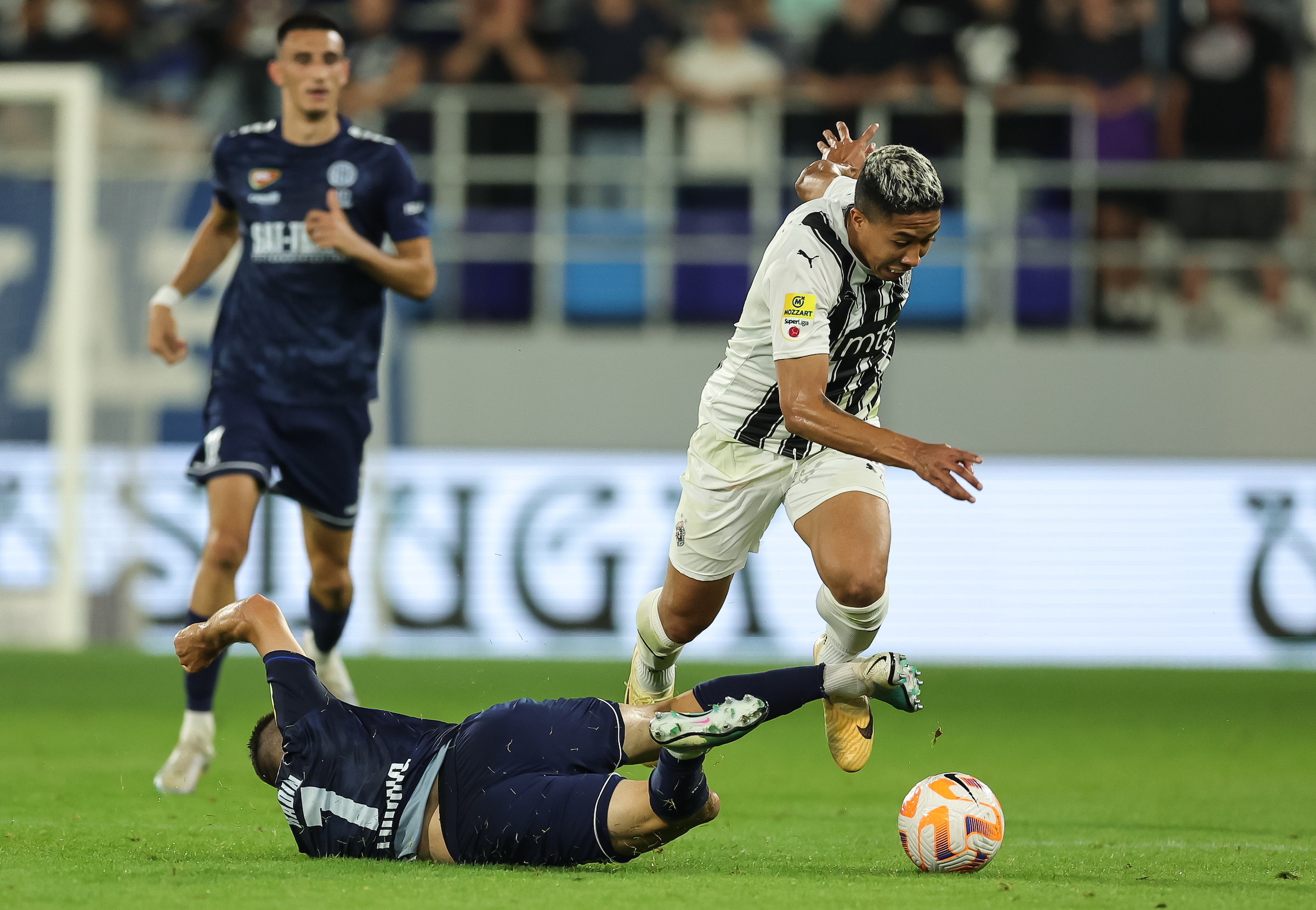 Matheus Bonifacio Saldanha (R) and Milan Radin during the Mozzart Super Liga 2023/2024 match between FK TSC Backa Topola and FK Partizan at stadium TSC Arena on July 29, 2023 in Beograd, Serbia. (Photo by Srdjan Stevanovic/Starsport.rs ©)