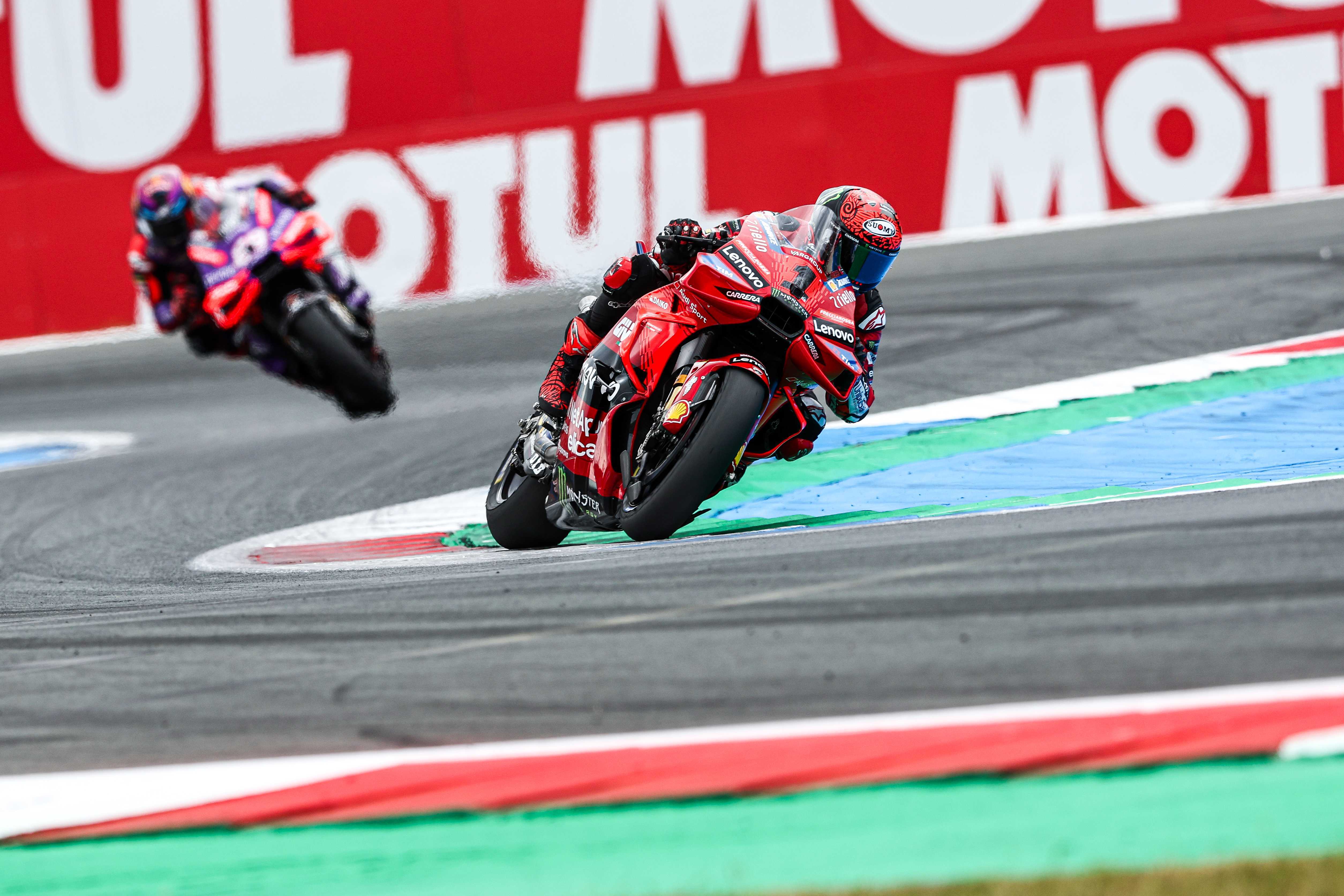 epa11447329 Francesco Bagnaia (Italy) during the MotoGP race of the Motorcycling Grand Prix in Assen at the TT Circuit Assen, Netherlands, 30 June 2024.  EPA-EFE/VINCENT JANNINK