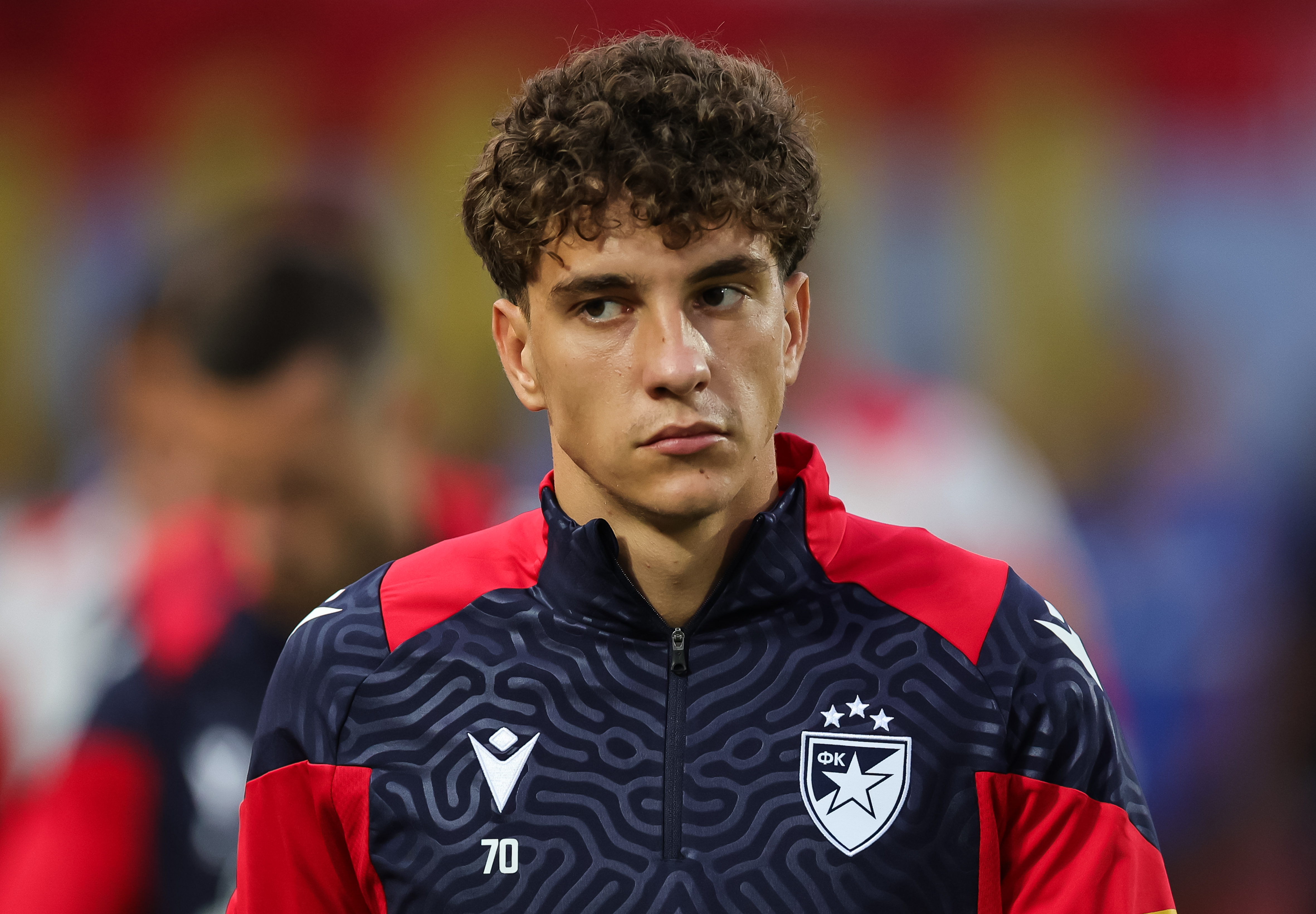 BELGRADE, SERBIA - JULY 26: Uros Kabic of Crvena Zvezda looks on up prior to the friendly match between Crvena Zvezda and AFC Fiorentina at stadium Rajko Mitic on July 26, 2023 in Belgrade, Serbia. (Photo by Srdjan Stevanovic/Getty Images)