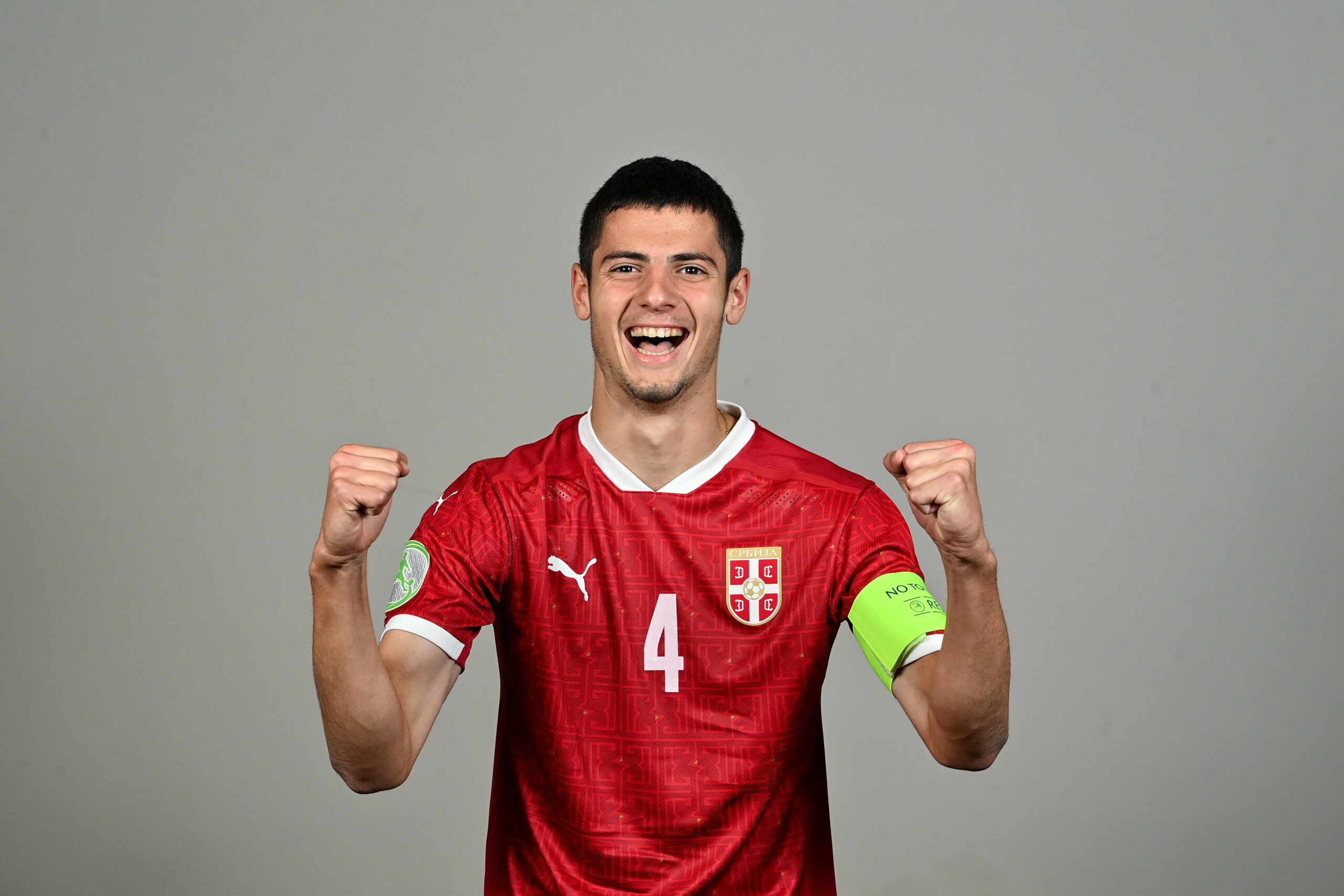 VYHNE, SLOVAKIA - June 17: Nikola Petkovic during a Serbia squad portrait session before the UEFA European Under-19 Championship Finals, on June 17, 2022 at Hotel Termál, Vyhne, Slovakia. (Photo by Seb Daly - UEFA/UEFA via Sportsfile)