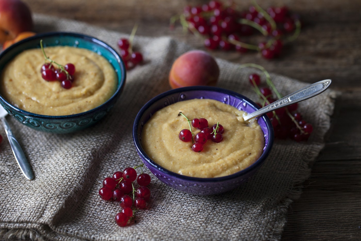 Apricot vanilla millet pudding in two small bowls and topped with red currant,Image: 725187451, License: Royalty-free, Restrictions: , Model Release: no, Credit line: Lili Basic Capaccetti Photograph / The Picture Pantry / Profimedia