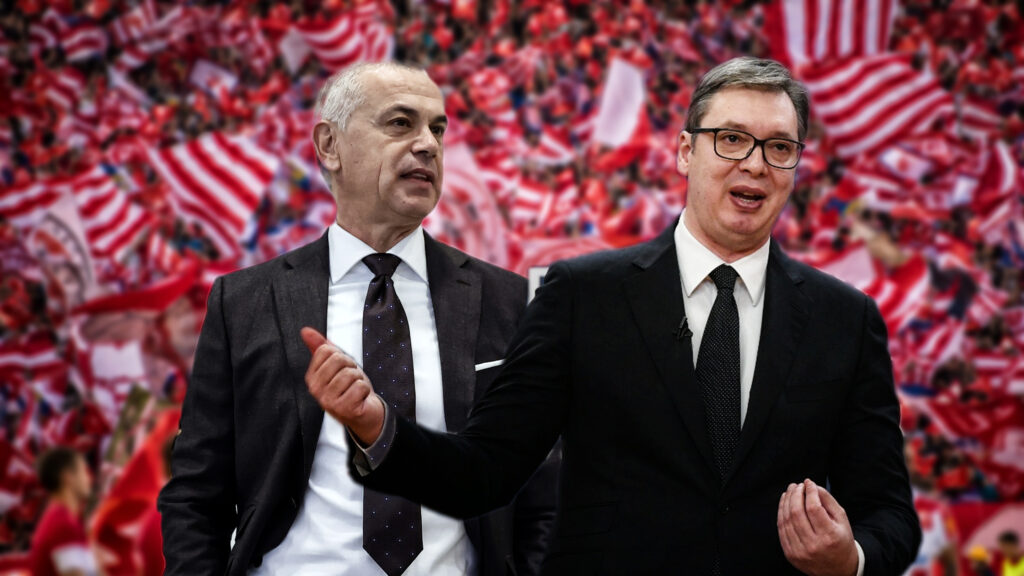 Red Star Football fans with torches and flags during Eternal soccer derby in Belgrade, Serbia 22.05.2022