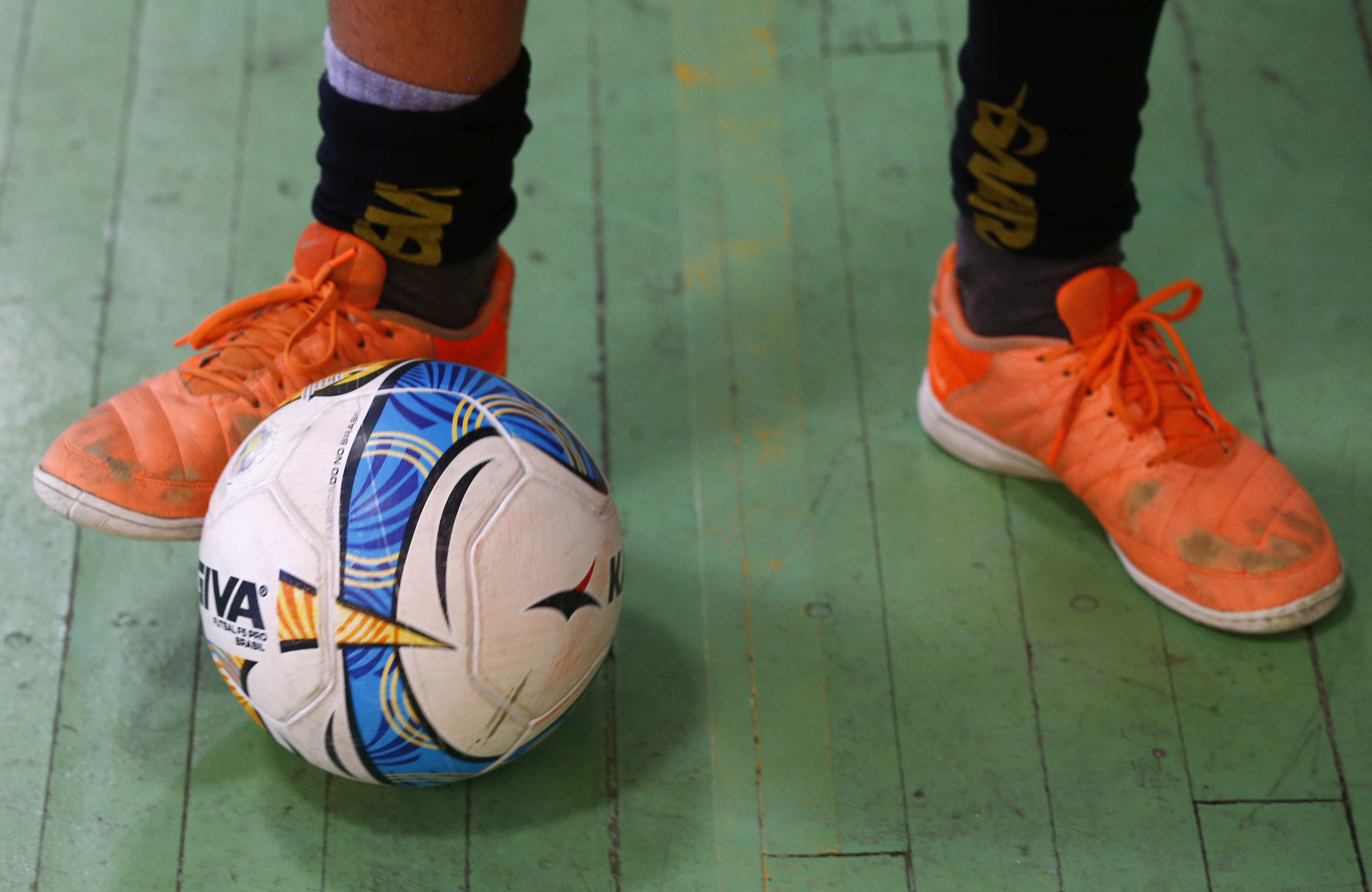 A futsal ball is pictured at Brazil's Sport Club Do Recife in Recife