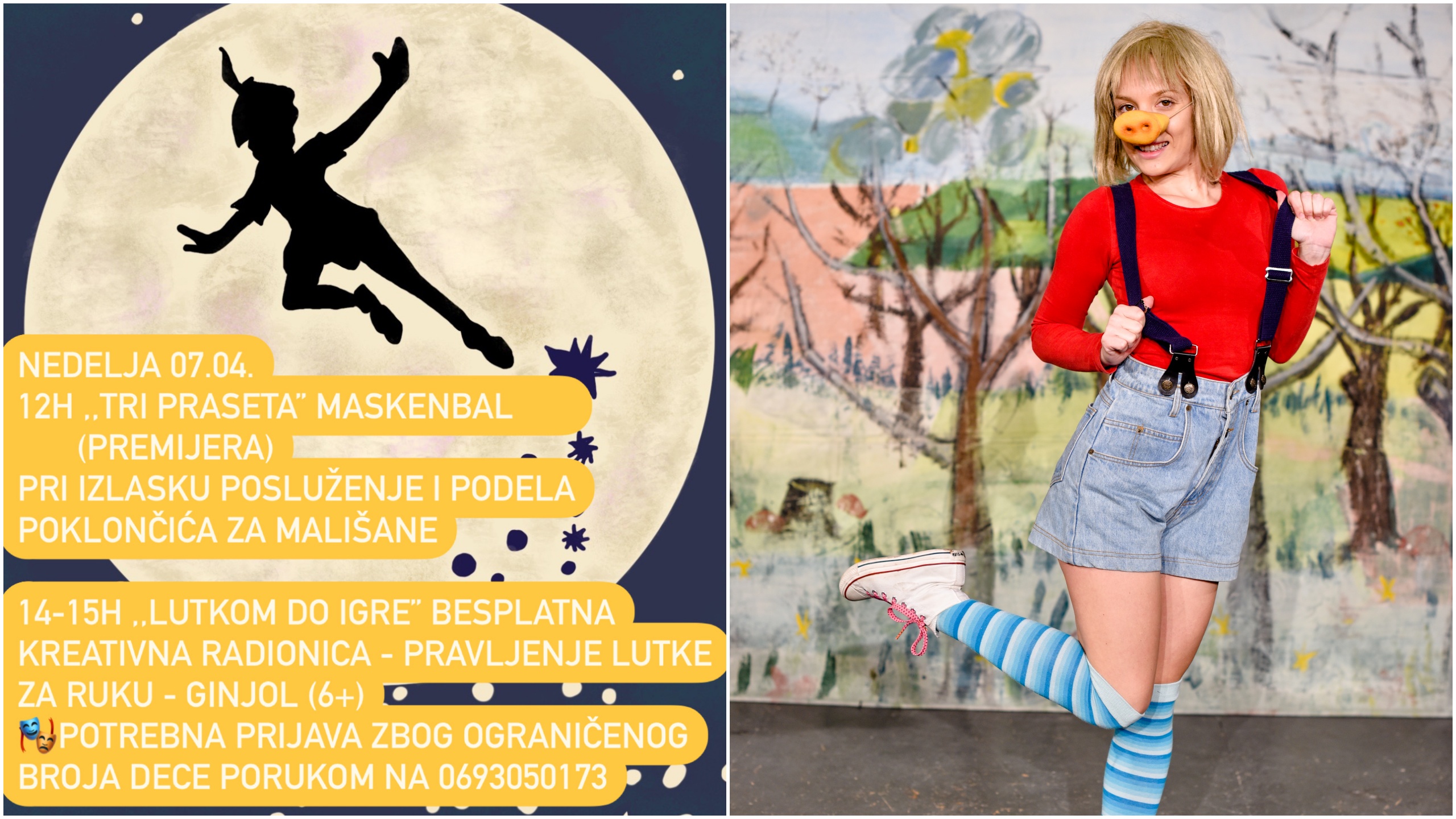 Pozorište Petar Pan, rođendan, rodjendan, proslava, premijera predstave Tri praseta, kombo Foto: Promo