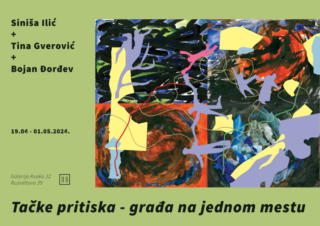 Izložba "Tačke pritiska - građa na jednom mestu" Siniše Ilića u saradnji sa Tinom Gverović i Bojanom Đorđevom
Glaerija Kvaka 22