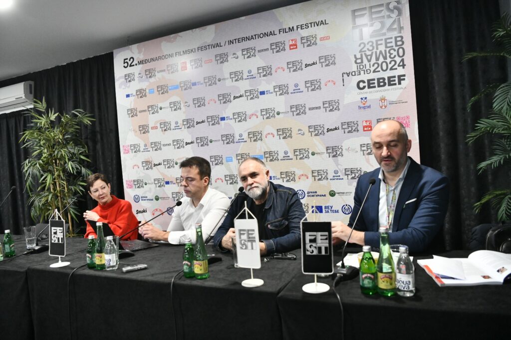Beograd, 25.02.2024. FEST, 52. međunarodni filmski festival, konferencija za medije, kzš, brazilski reditelj Karim Ainouz, producentkinja Garbijel Tana Foto: Vesna Lalić/Nova.rs
