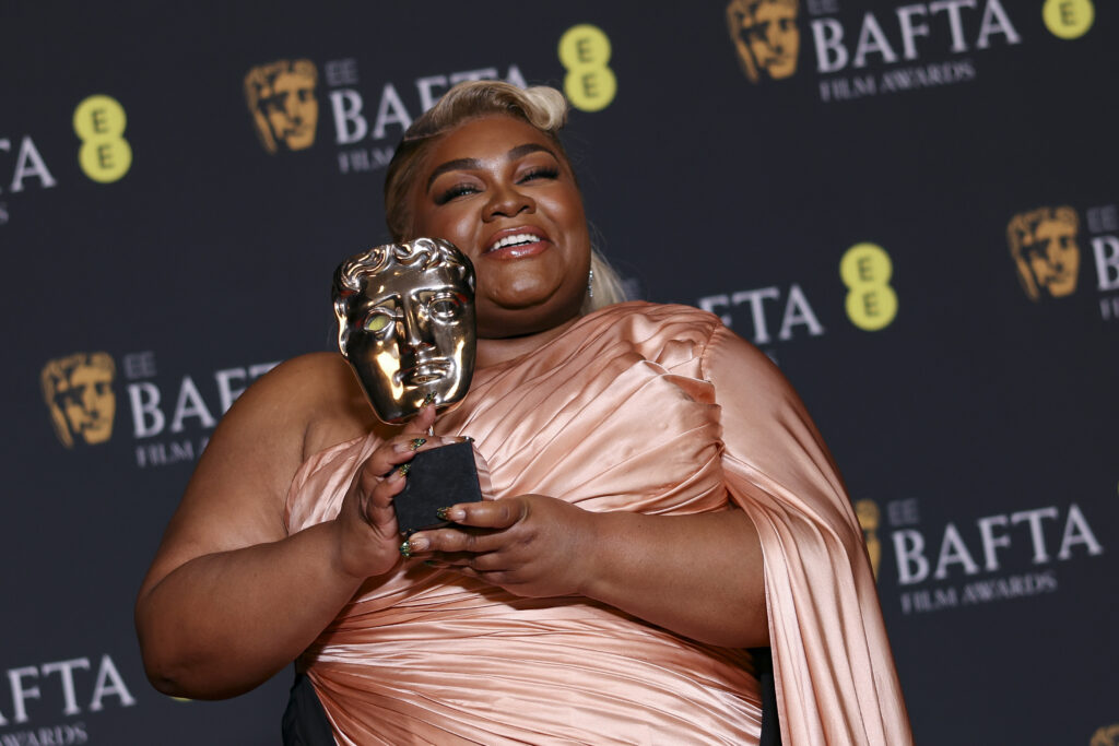 Da'Vine Joy Randolph, winner of the supporting actress award for 'The Holdovers', poses for photographers at the 77th British Academy Film Awards, BAFTA's, in London, Sunday, Feb. 18, 2024. (Photo by Vianney Le Caer/Invision/AP)