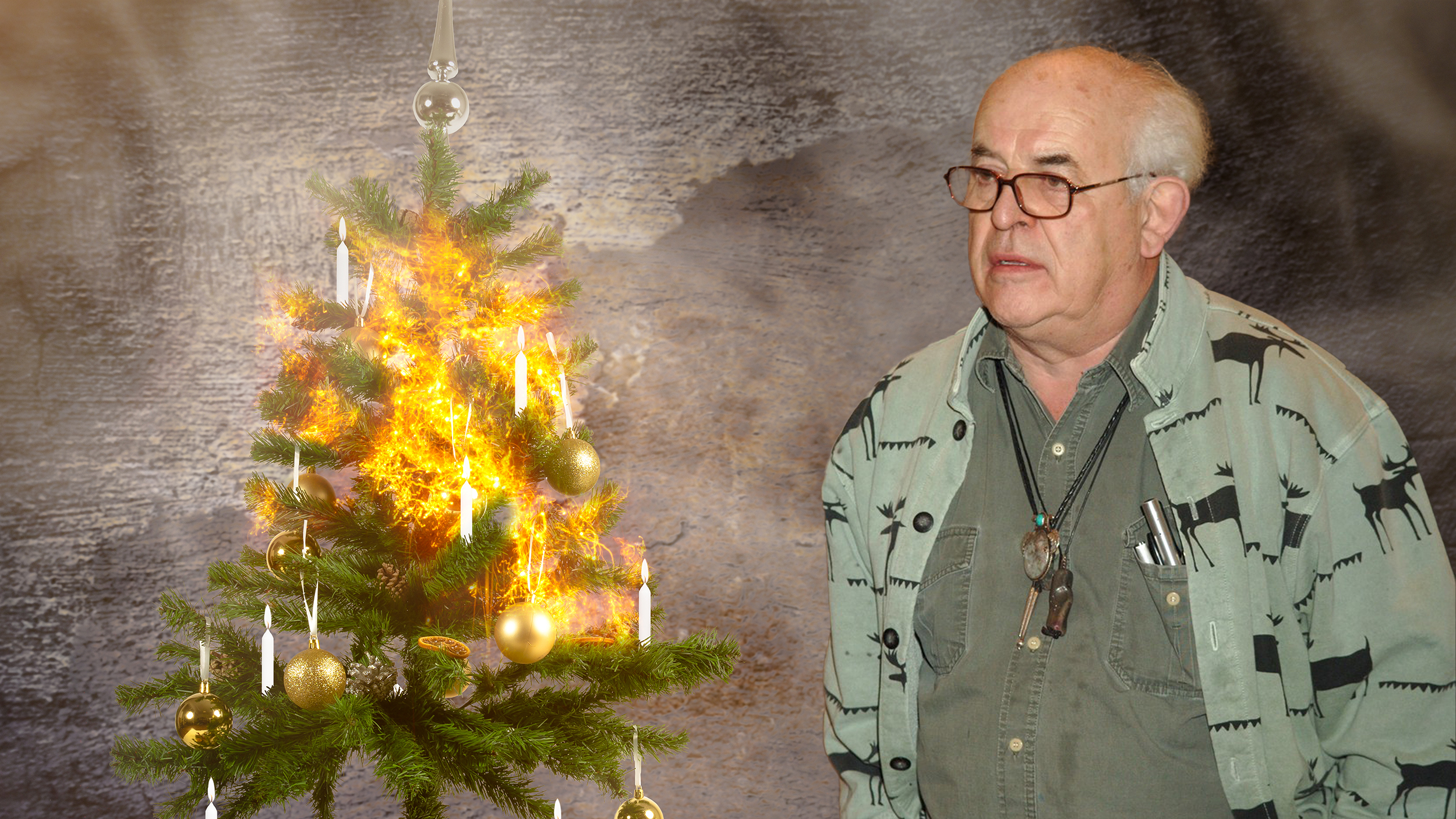 a concept image of a burning christmas tree because of the candles Hunter S Thompson 'Gonzo' exhibition at the Michael Hoppen Gallery, Chelsea, London, Britain  - 01 Feb 2007