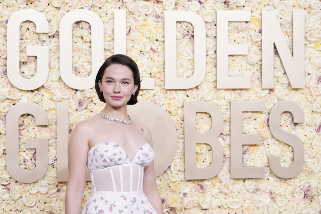 Cailee Spaeny arrives at the 81st Golden Globe Awards on Sunday, Jan. 7, 2024, at the Beverly Hilton in Beverly Hills, Calif. (Photo by Jordan Strauss/Invision/AP)