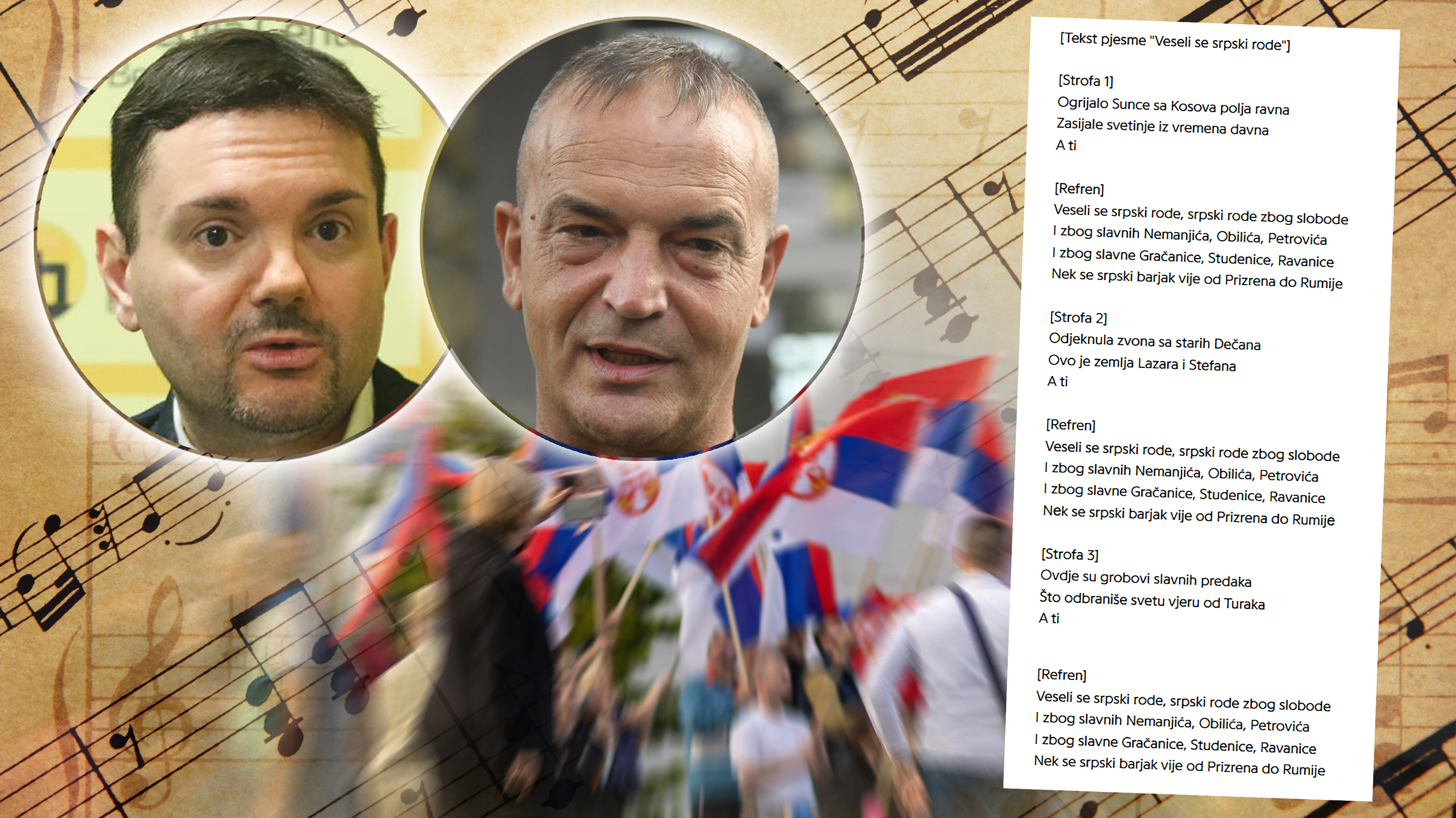 22.04.2023, Novi Sad, Serbia. Political rally of the people holds serbian flags. Democracy parade. pesma veseli se srpski rode